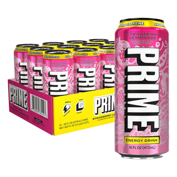 Prime Energy Strawberry Lemonade  Sugar Free Energy Drink  200Mg Energy Blend And 355Mg Of Electrolytes For Hydration  Low Calorie  Vegan  Gluten Free 16 Fluid Ounce  12 Pack