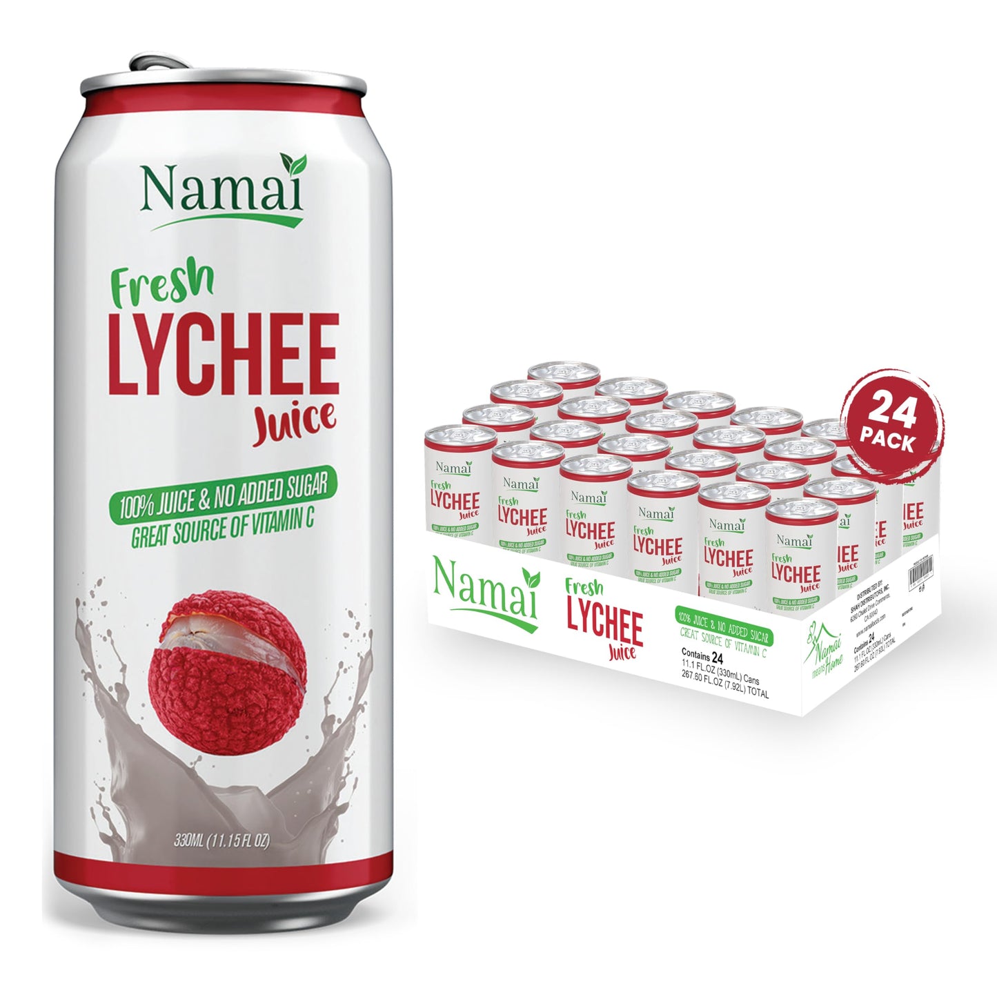 Namai 100% All Natural Lychee Juice, No Added Sugar, Pack of 24, 11.15 Fl Oz