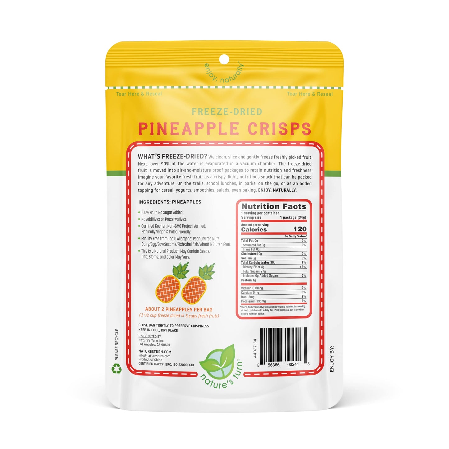 Nature'S Turn Freeze-Dried Fruit Snacks, Pineapple Crisps, Pack Of 6 (1.2 Oz Each)