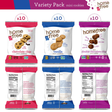 Homefree 01305 Gluten Free Mini Cookies Variety Pack, 1.1 Oz/0.95 Oz/1.1 Oz Packs, 30/Carton