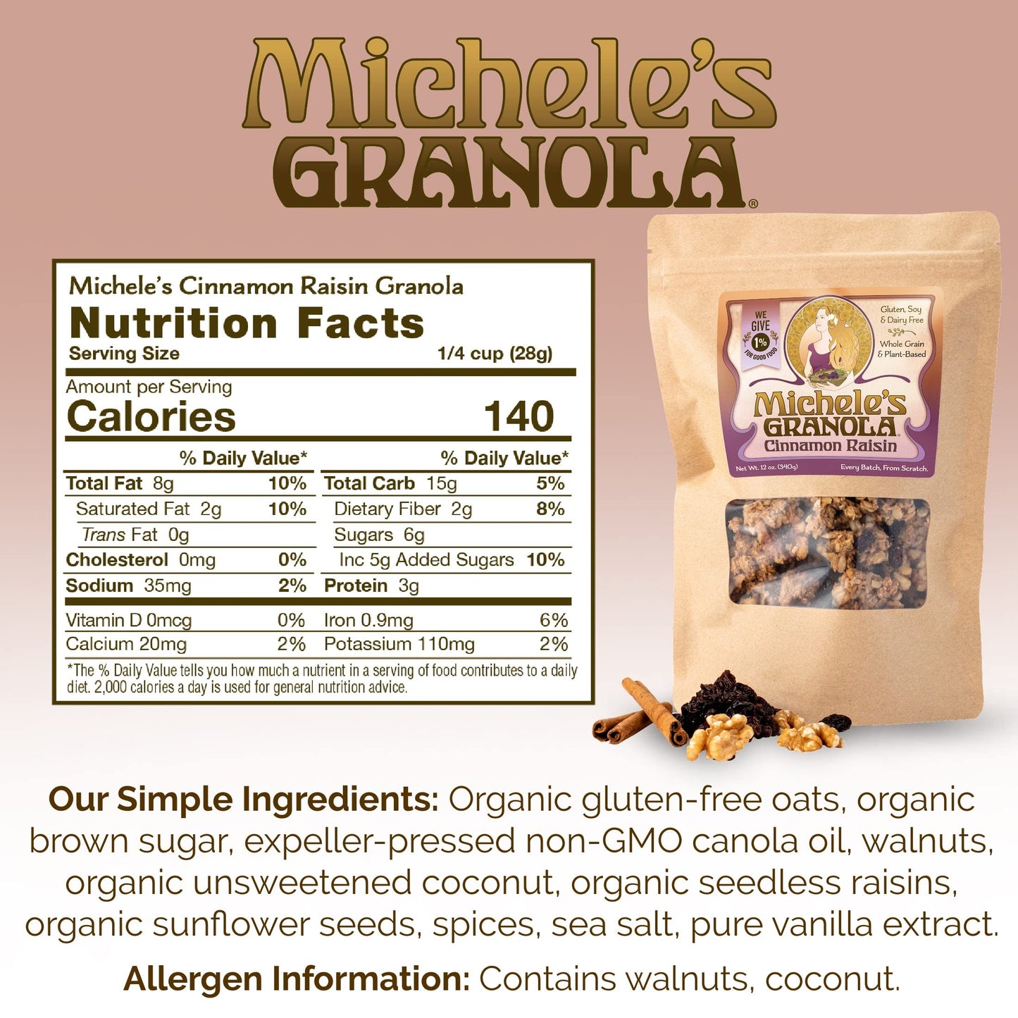 Michele'S Granola Cinnamon Raisin, Gluten-Free & Non-Gmo (12 Ounce (Pack Of 3))