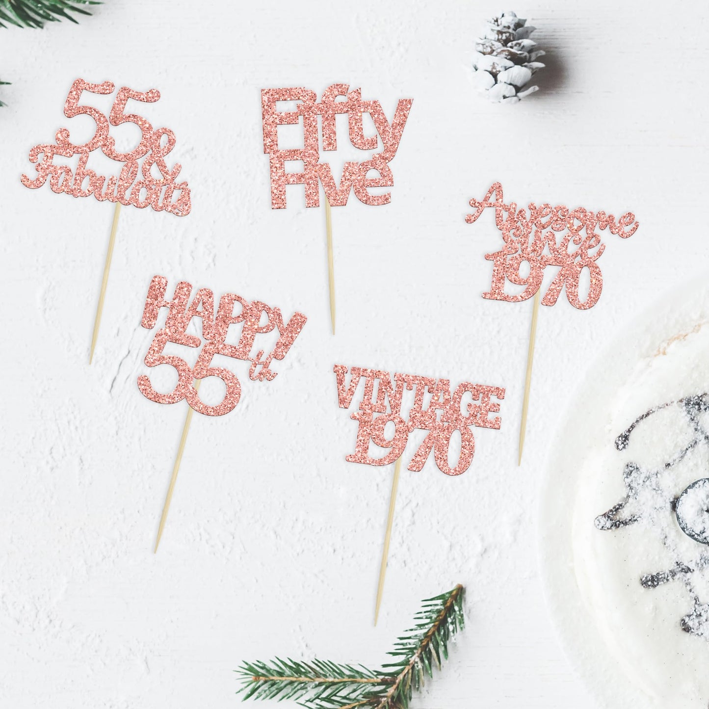Gyufise 30Pcs Rose Gold 55Th Birthday Cupcake Toppers Glitter Awesome Since Vintage 1968 Fifty Five 55 Fabulous Cheers To 55 Yea