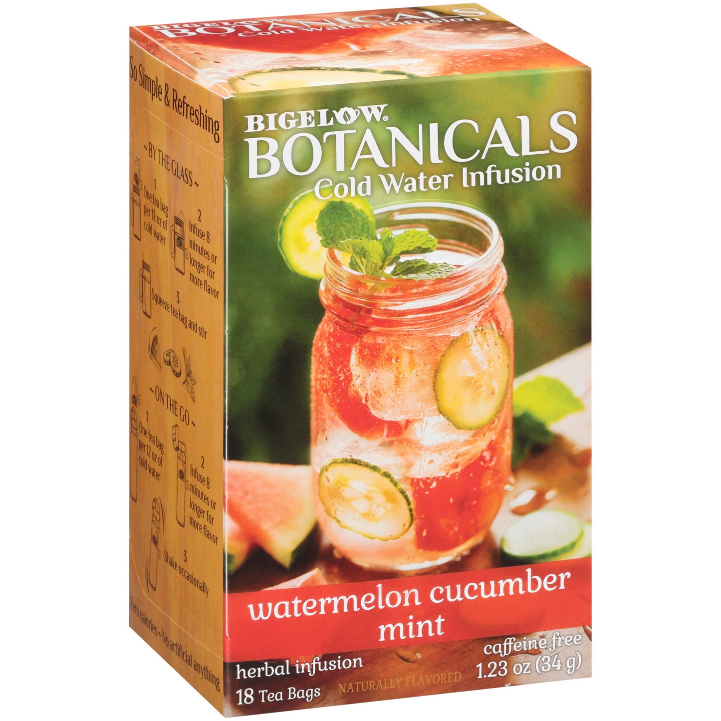 Bigelow Tea Cold Water Infusion Watermelon Cucumber Mint Herbal Tea Bags, 18 Count, Caffeine Free, Model RCB39004