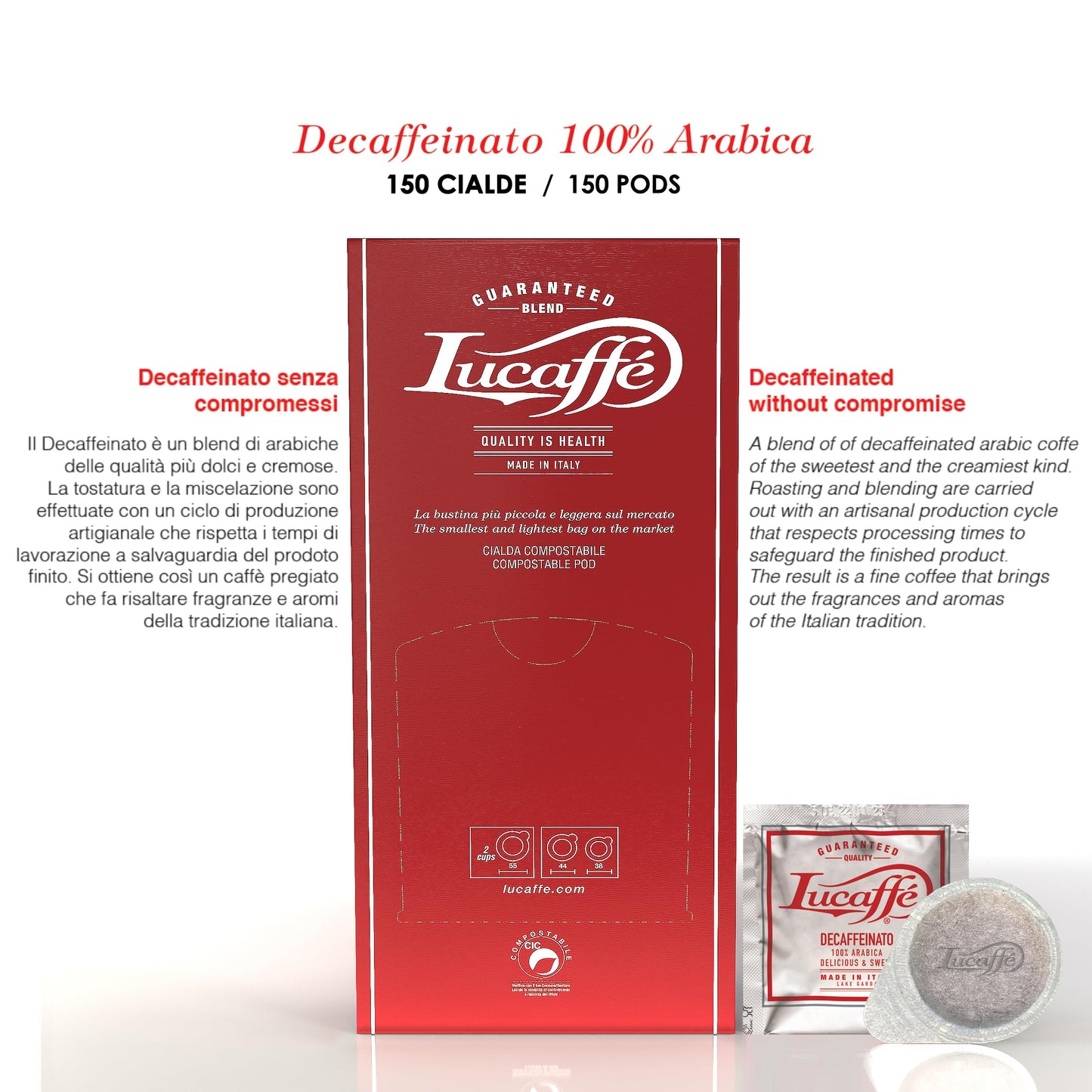 Lucaffe Decaf 100% Arabica Ese 150 Espresso Pods
