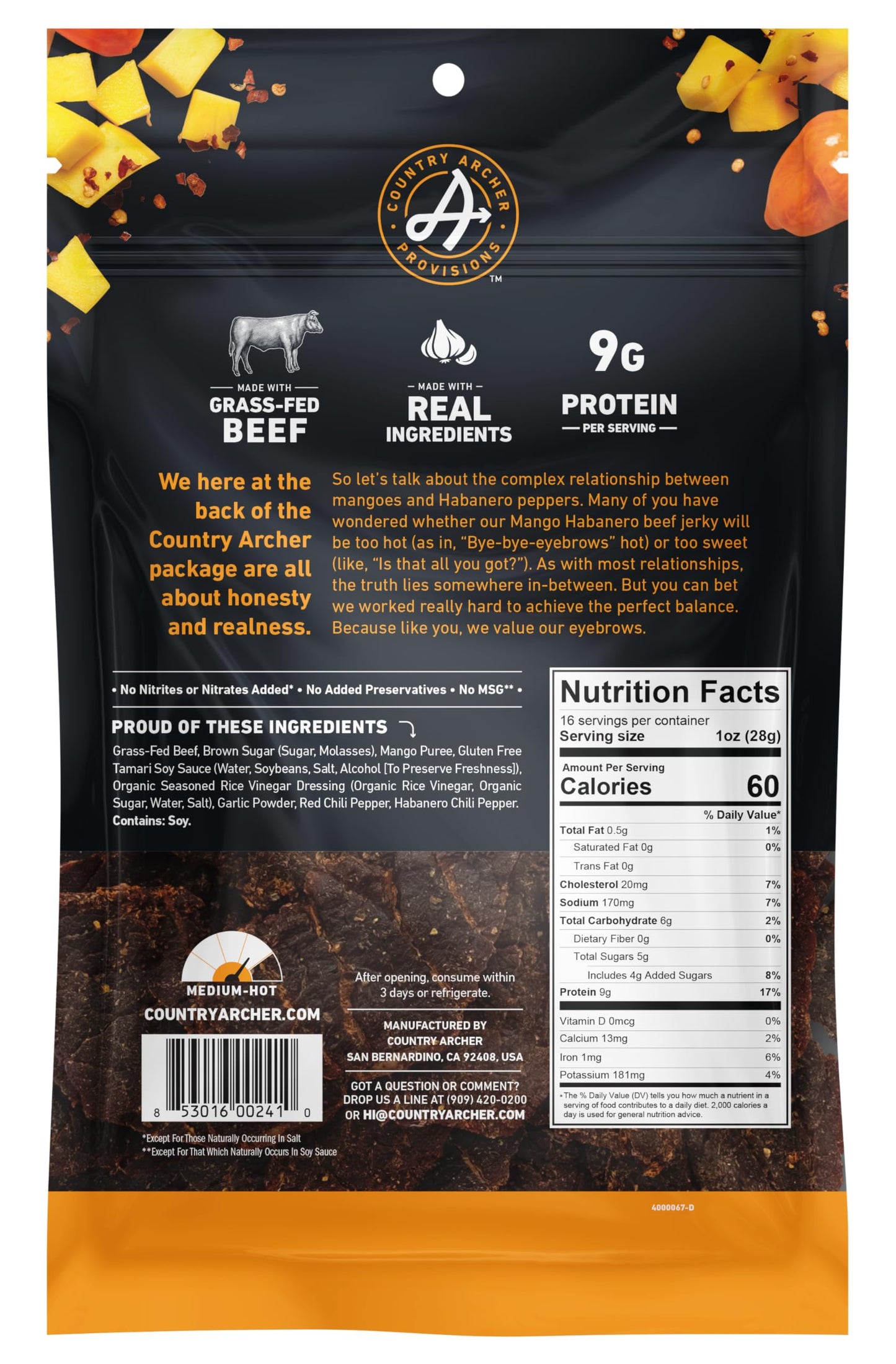 Country Archer Grass-Fed Beef Jerky - Beef Jerky Snack Pack, Beef Jerky Bulk, Individual Beef Jerky Pack, Protein Snack, Country
