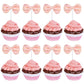 YCTHUNFISH Cupcake Toppers 12 Pack Pink Bowknot Decorations for Wedding, Bridal Shower, Birthday Party