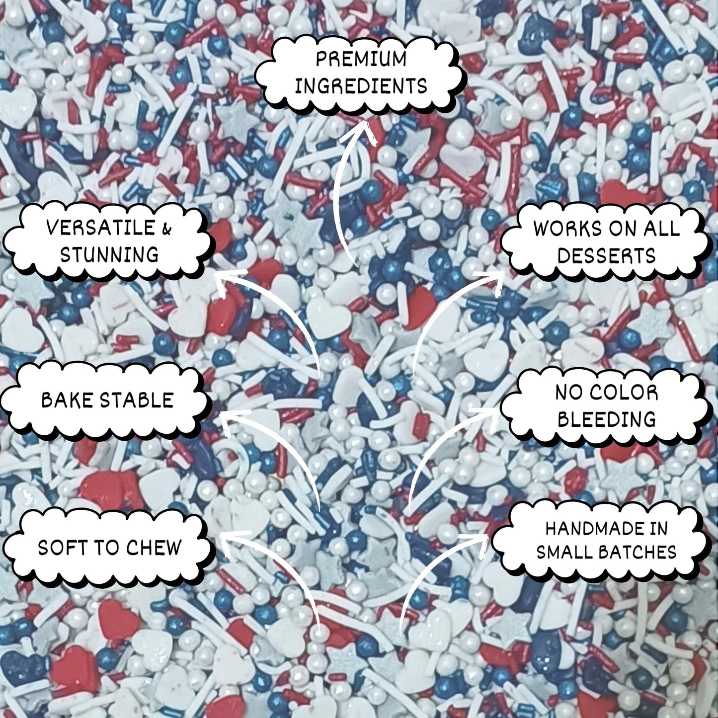 Confect Edible Dessert Sprinkles - Red, White & Navy Blue - Vegan, Gluten-Free - 4.2 Oz