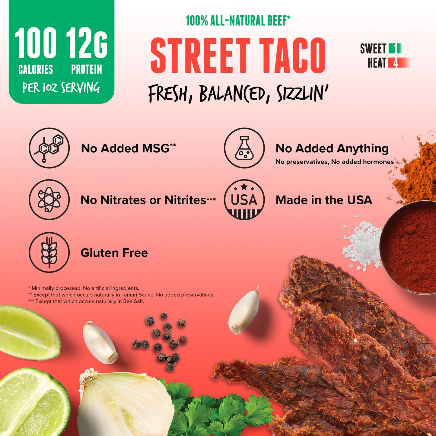Baja Vida Street Taco Beef Jerky - Sweet And Spicy Beef Jerky Snack Packs, Healthy Jerky, Gluten-Free, All-Natural Beef, No Msg,