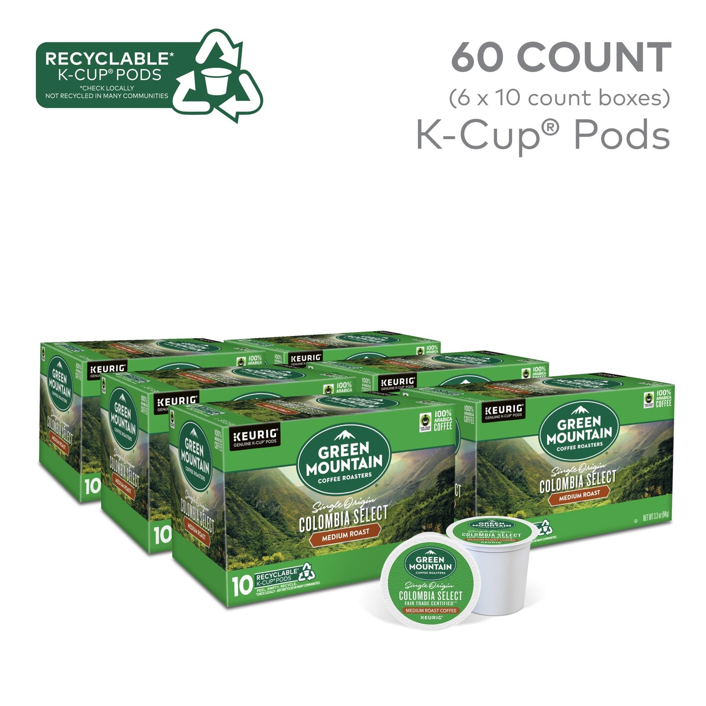 Green Mountain Coffee Roasters Colombia Select, Keurig Single Serve K-Cup Pods, Medium Roast Coffee, 60 Count, (6 Packs Of 10)