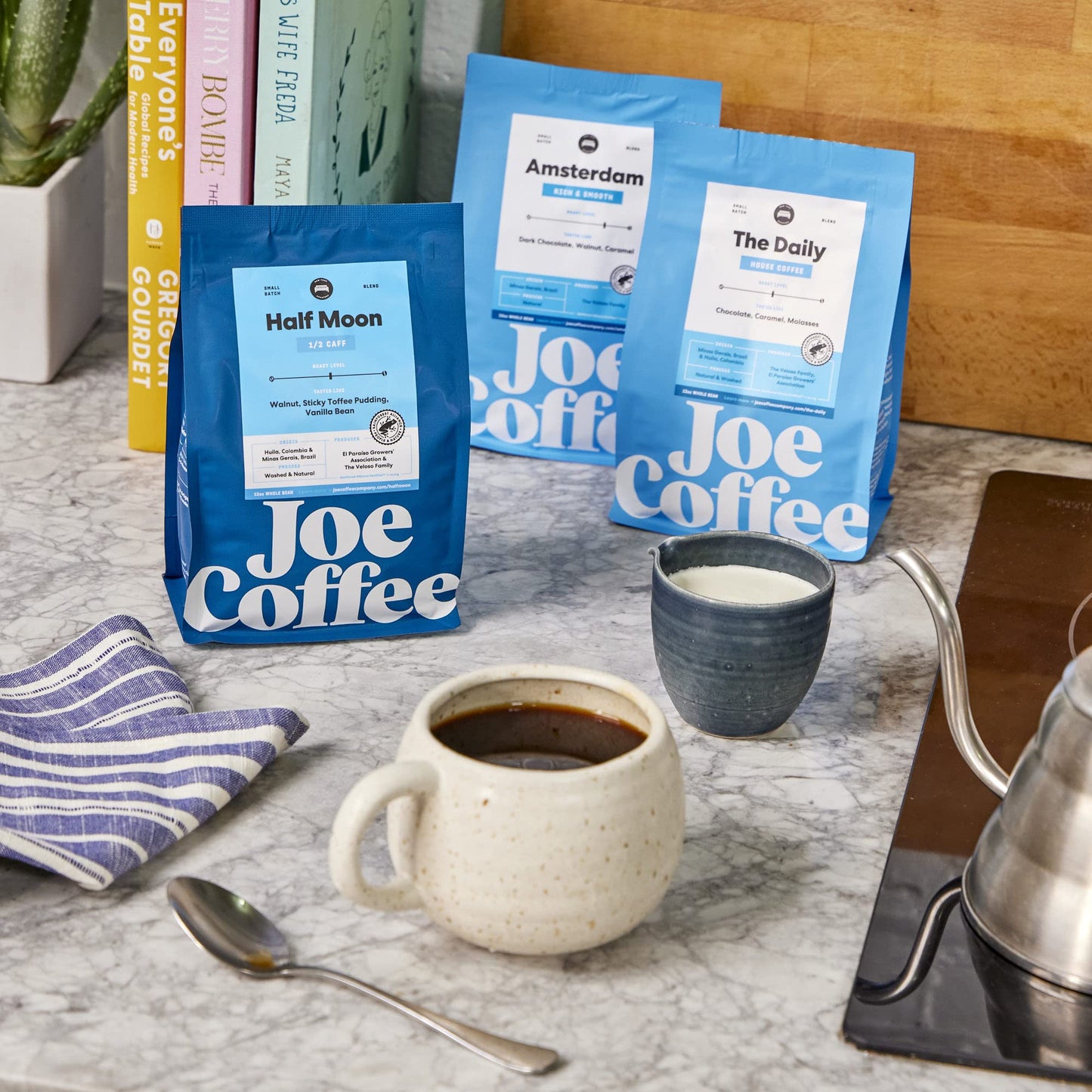 JOE COFFEE COMPANY Half Decaf Half Regular Coffee Beans, Medium Roast, Whole Bean, 12 oz Bag