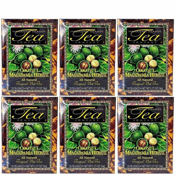 HAWAIIAN ISLANDS TEA COMPANY Coconut Macadamia Herbal Tea, All Natural - 120 Teabags (6 Boxes)