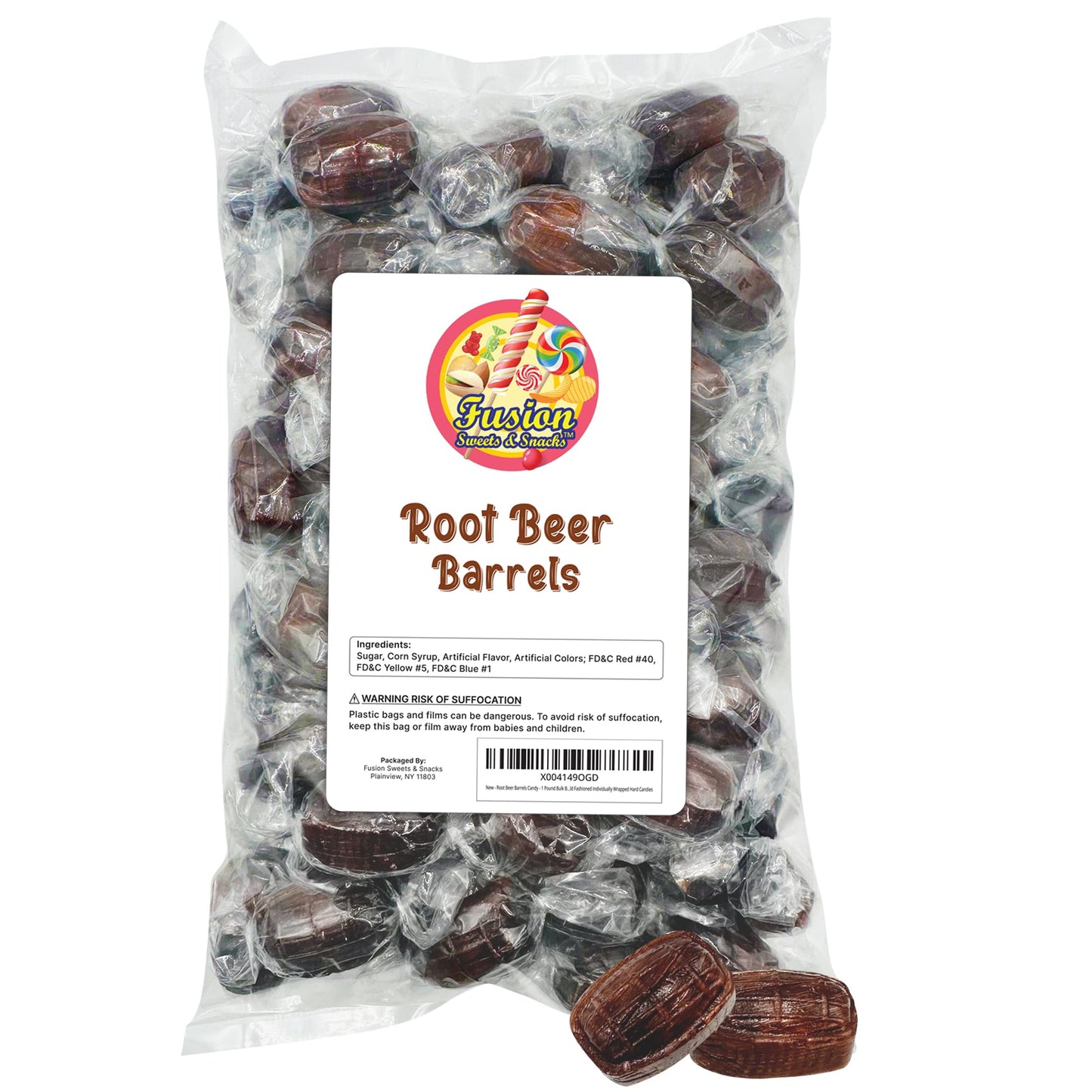 Fusion Sweets Root malt-inspired Barrels Candy - 1 lb Bulk Bag - Old Fashioned Individually Wrapped Hard Candies - Brown