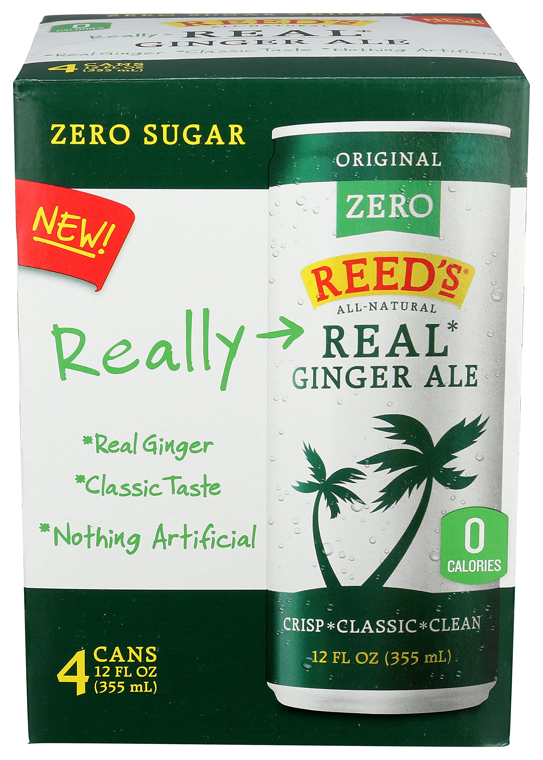 Reeds Ginger Brew Zero Sugar Ginger Ale Soda 4 Pack, 12 Fz