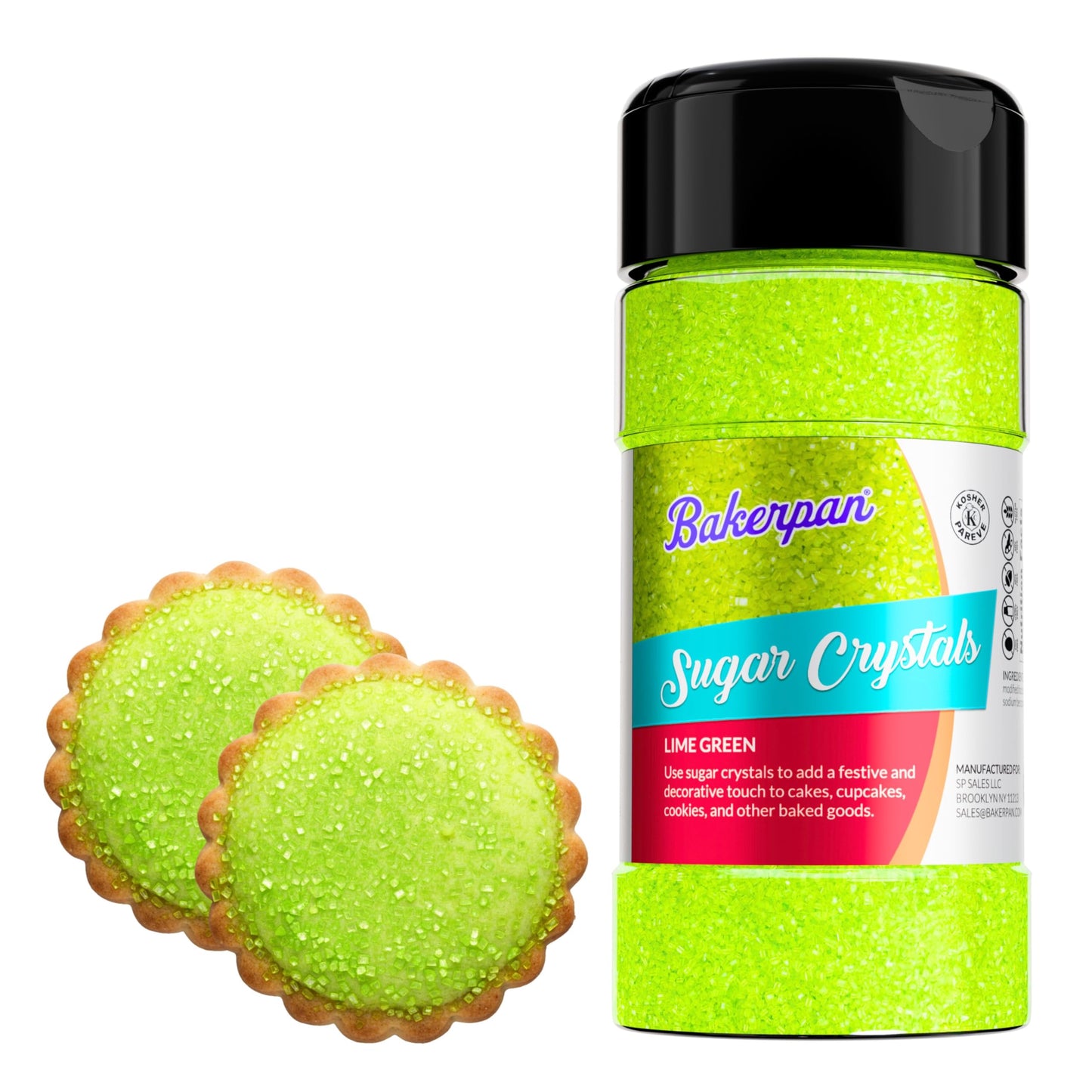 Bakerpan Sugar Sprinkles for Baking - 7 Ounce Lime Green Decorating Sugar Crystals for Cookies, Cake Pops, Ice Cream (Made in US