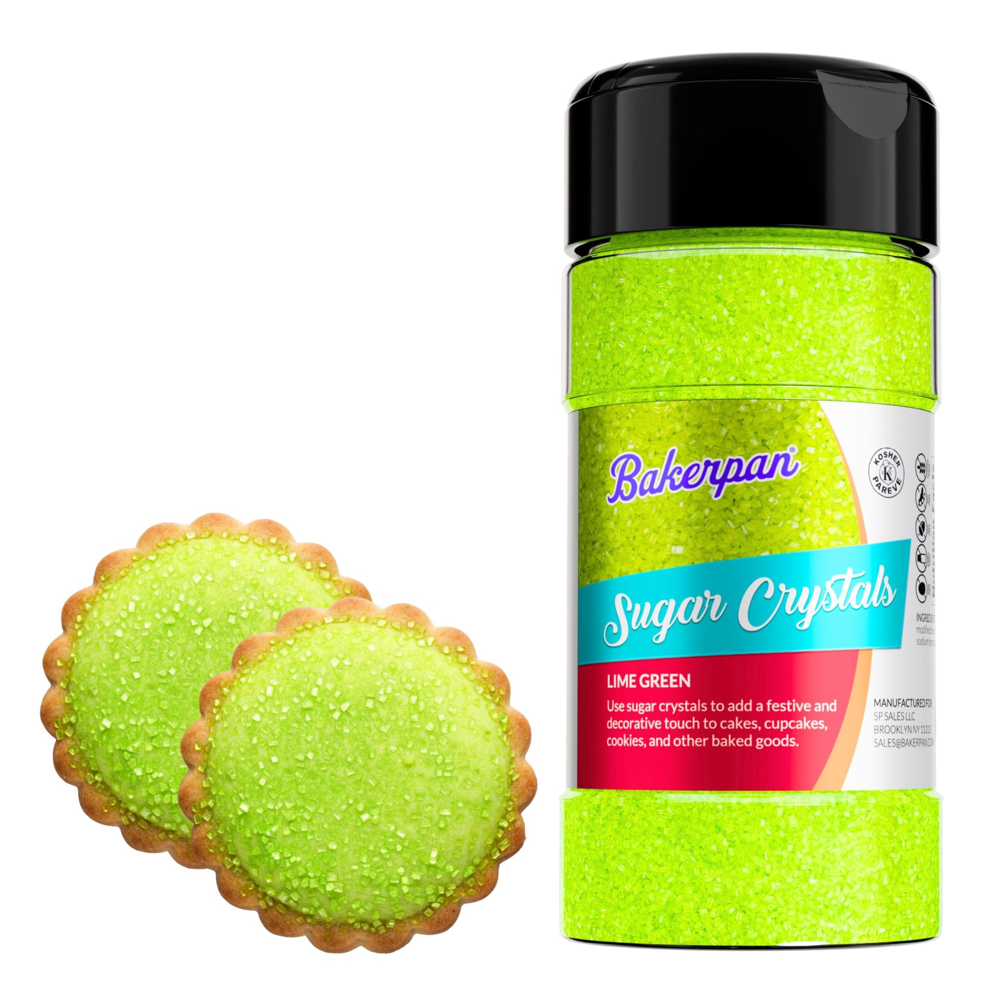 Bakerpan Sugar Sprinkles for Baking - 7 Ounce Lime Green Decorating Sugar Crystals for Cookies, Cake Pops, Ice Cream (Made in US