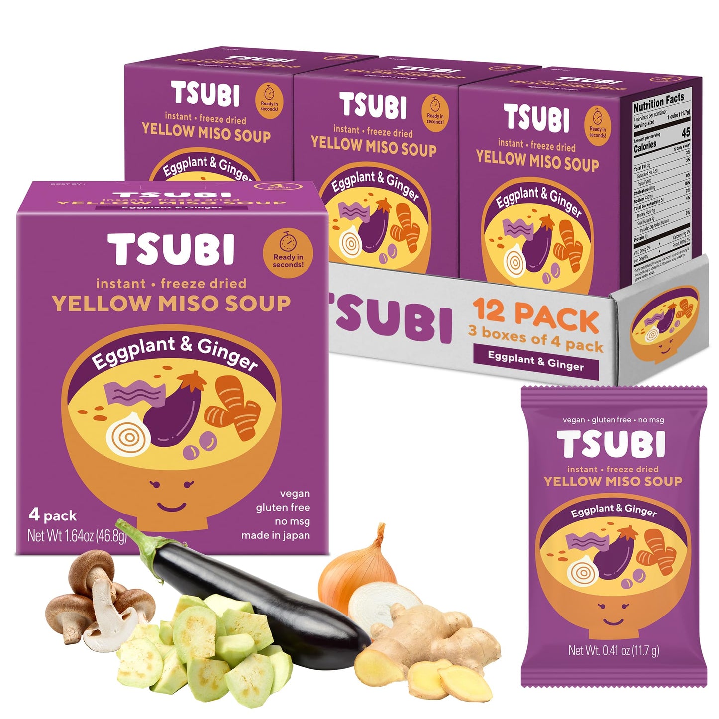 Tsubi Soup Freeze-Dried Japanese Miso Soup Packets - Instant, Vegan, Easy Mix, Gluten & Msg-Free, Flavorful - Ready In Seconds -
