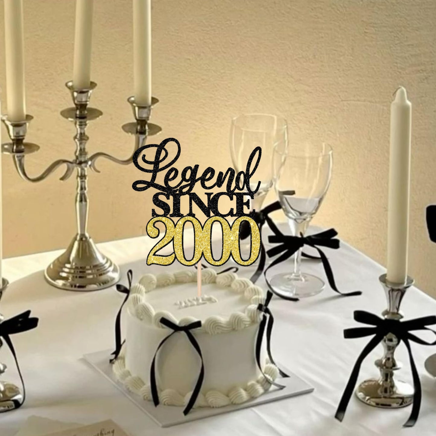 Rssta i Cake Topper, Glitter 25th Birthday Decoration, Black Gold, Model XM398-2000