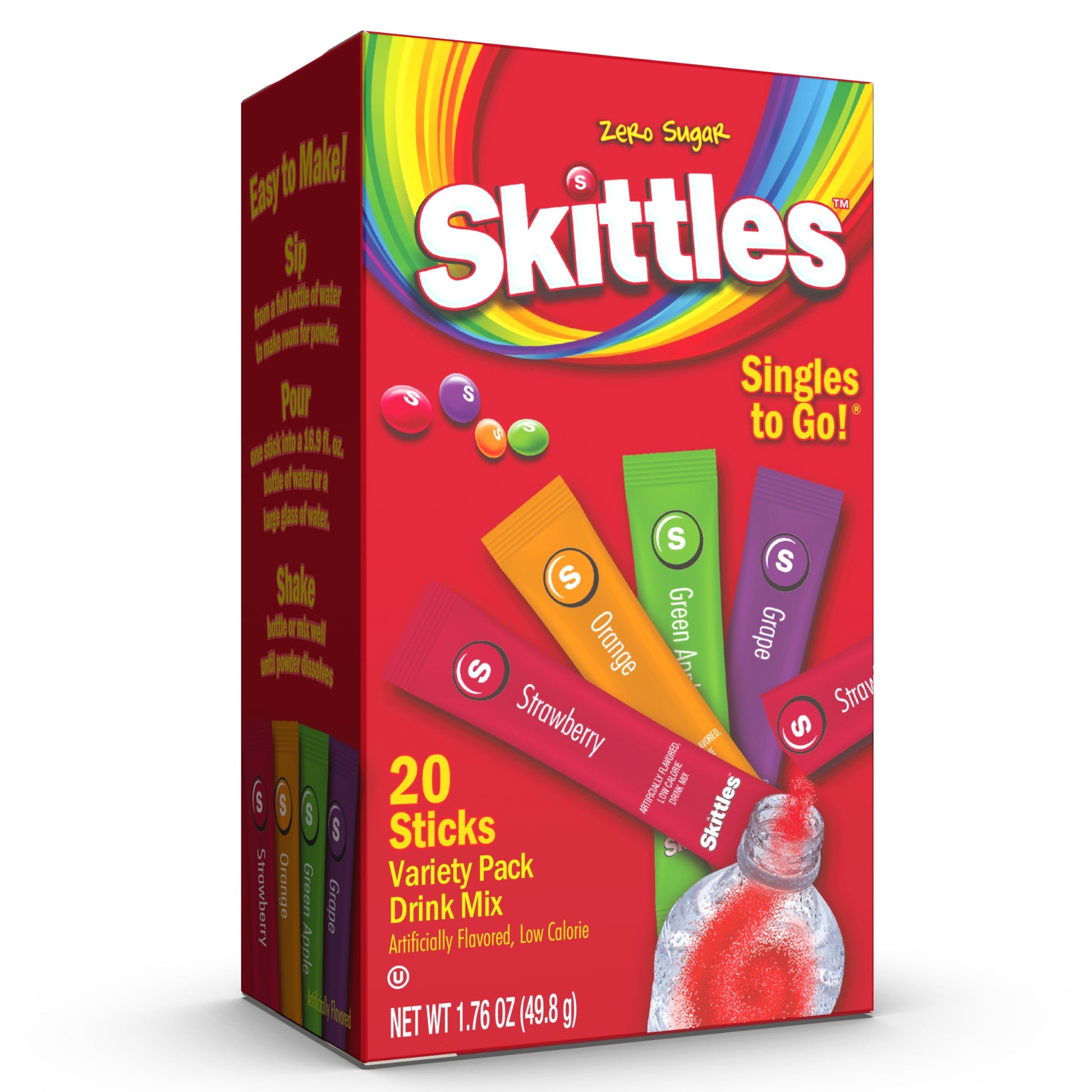 SINGLES TO GO! Skittles Singles To Go Variety Pack, Zero Sugar, 20 Single Servings, 1.92 Ounce