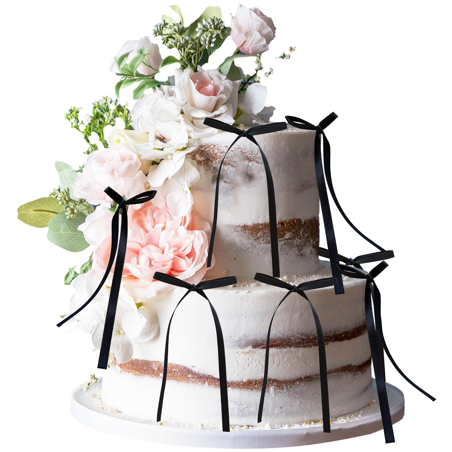 Gyufise 30 Pcs Bowknot Cake Toppers, Black, 2.9x5.7, Baby Shower & Birthday Party Decorations