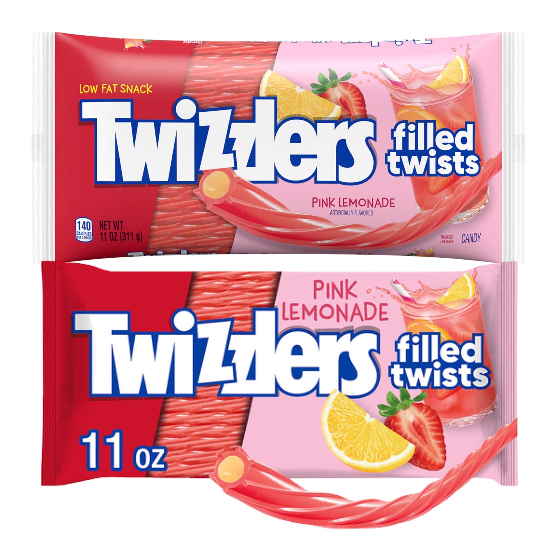 Twizzlers Licorice Filled Twists Candy, Strawberry-Lemon Flavor, Low Fat, 11 oz Each, 2 Pack, Soft and Chewy Treats