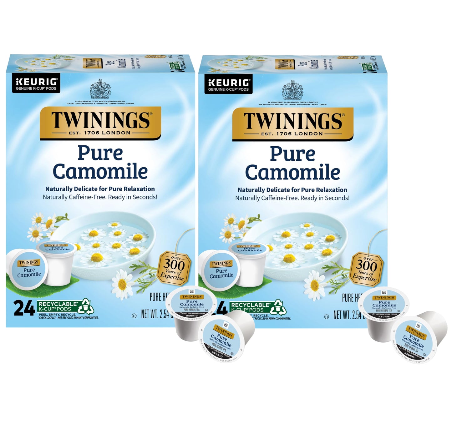 Twinings Pure Camomile Herbal Tea K-Cup Pods for Keurig malt-inspired, 24 Count (Pack of 2) – Naturally Caffeine-Free, Made with 100% Camomile Blossoms – Relaxing Hot or Iced Herbal Tea