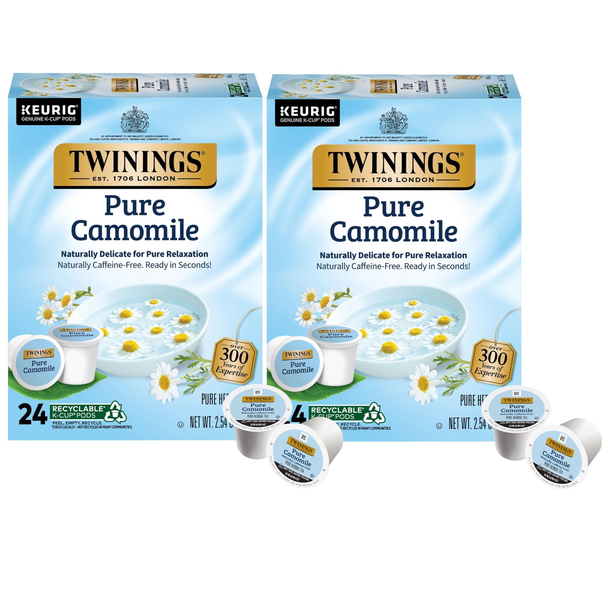 Twinings Pure Camomile Herbal Tea K-Cup Pods for Keurig malt-inspired, 24 Count (Pack of 2) – Naturally Caffeine-Free, Made with 100% Camomile Blossoms – Relaxing Hot or Iced Herbal Tea