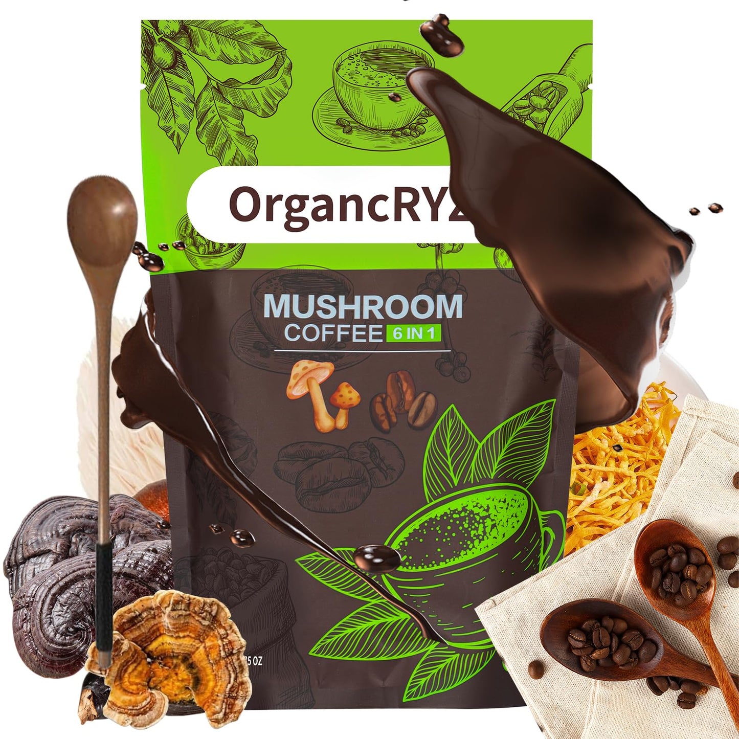 Mushroom Coffee  Organic Mushroom Coffee  Instant Coffee Powder With LionS Mane  Reishi  Cordyceps  Shiitake  King Tflavor Blendpet  And Turkey Tail Mushrooms  30 Servings 1 Pack