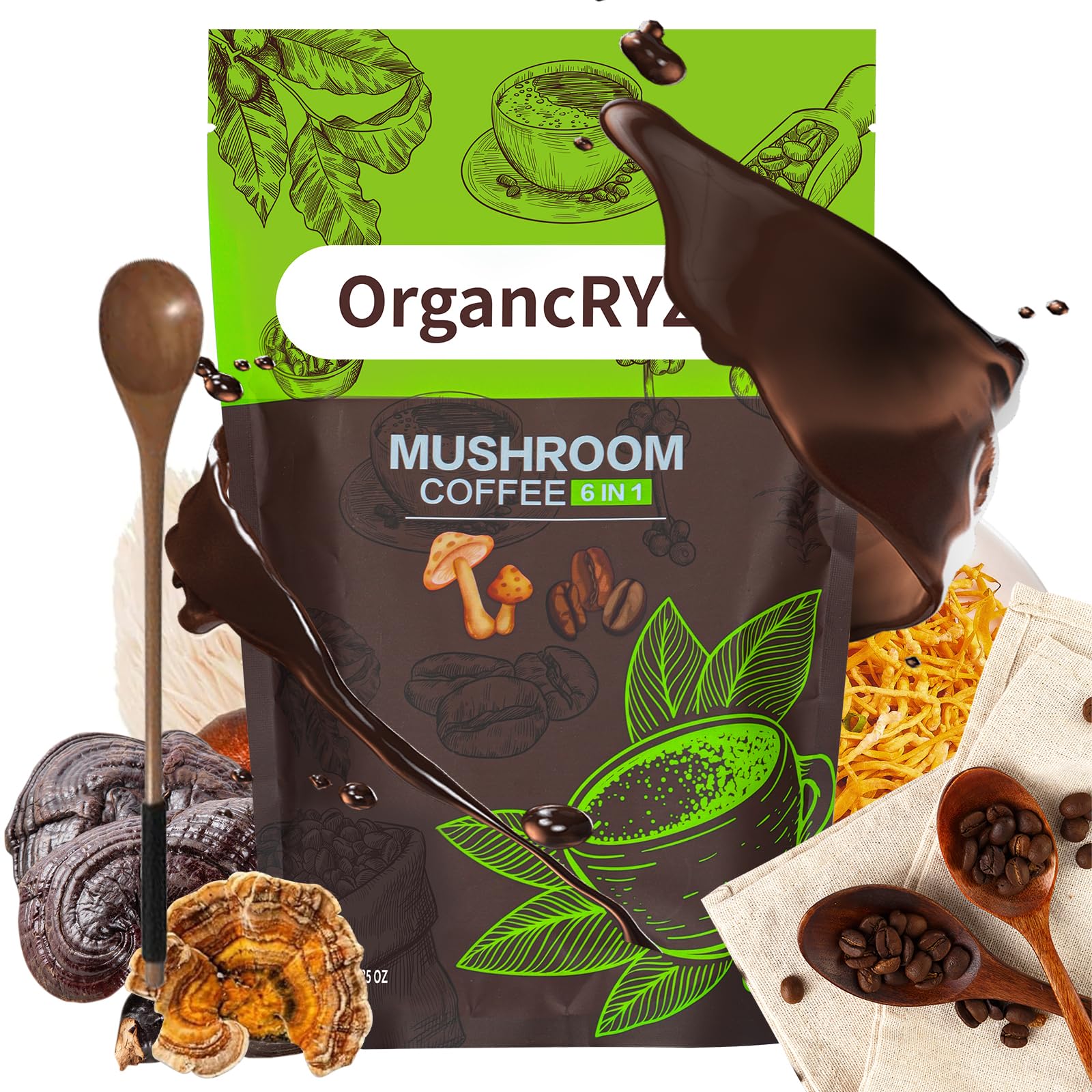 Mushroom Coffee  Organic Mushroom Coffee  Instant Coffee Powder With LionS Mane  Reishi  Cordyceps  Shiitake  King Tflavor Blendpet  And Turkey Tail Mushrooms  30 Servings 1 Pack