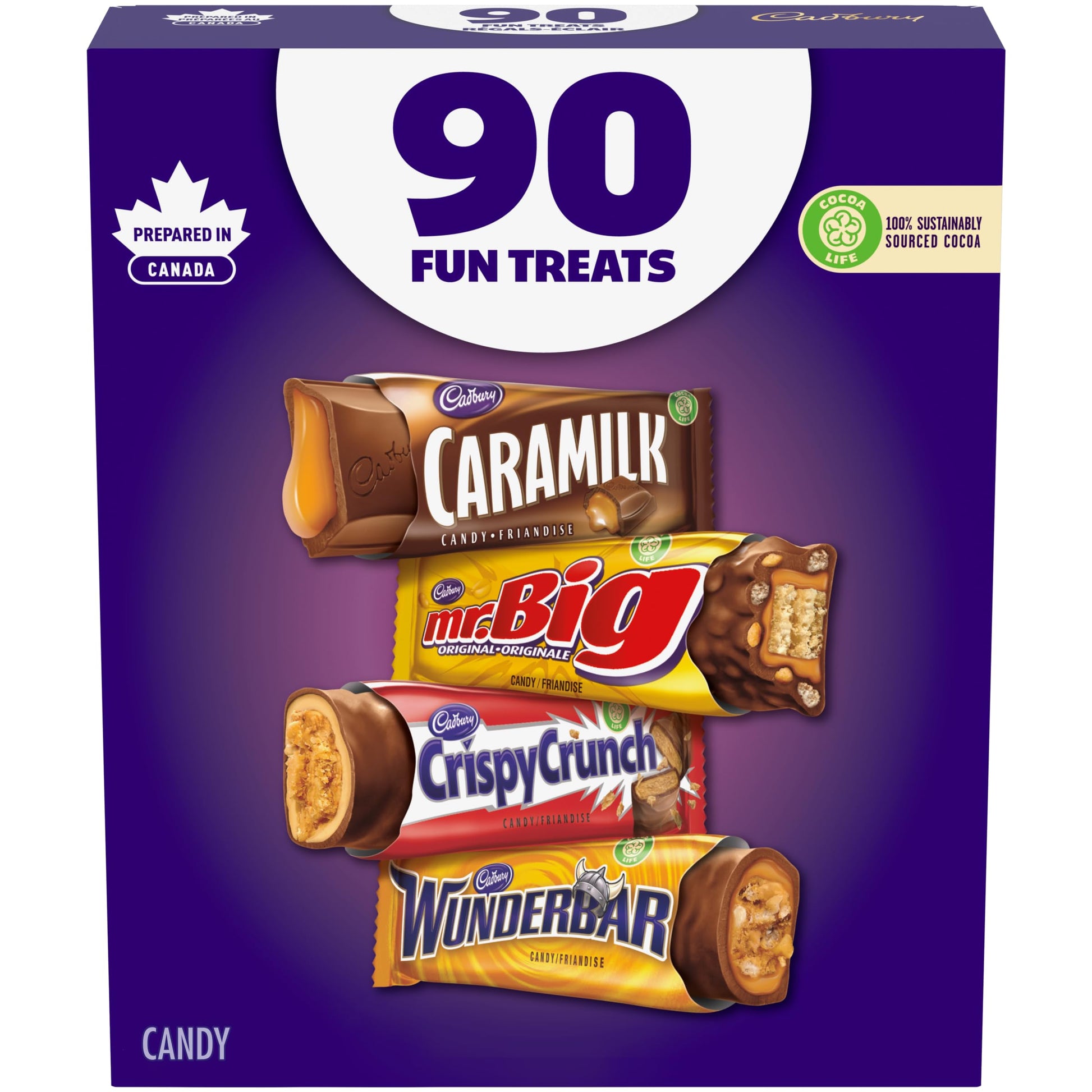 Cadbury Fun Treats Chocolate, 90 Count - Wunderbar, Mr. Big, Caramilk, Crispy Crunch {Imported From Canada}