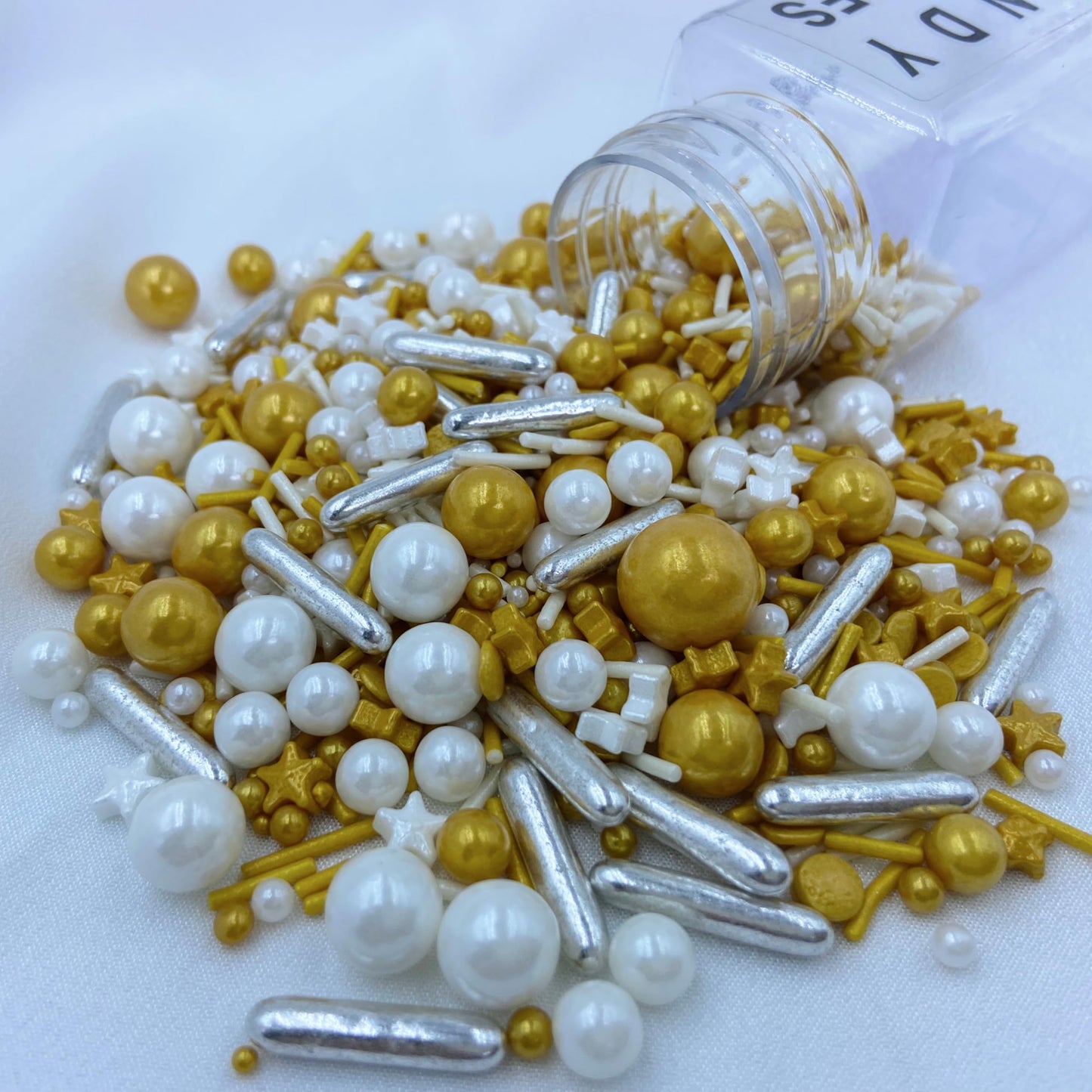 Littlestar Sprinkles - White Deluxe Gold Sprinkles For Cake Decorating 4 Ounce - Sugar Mix Pearl Sprinkles For Cupcake Toppers,