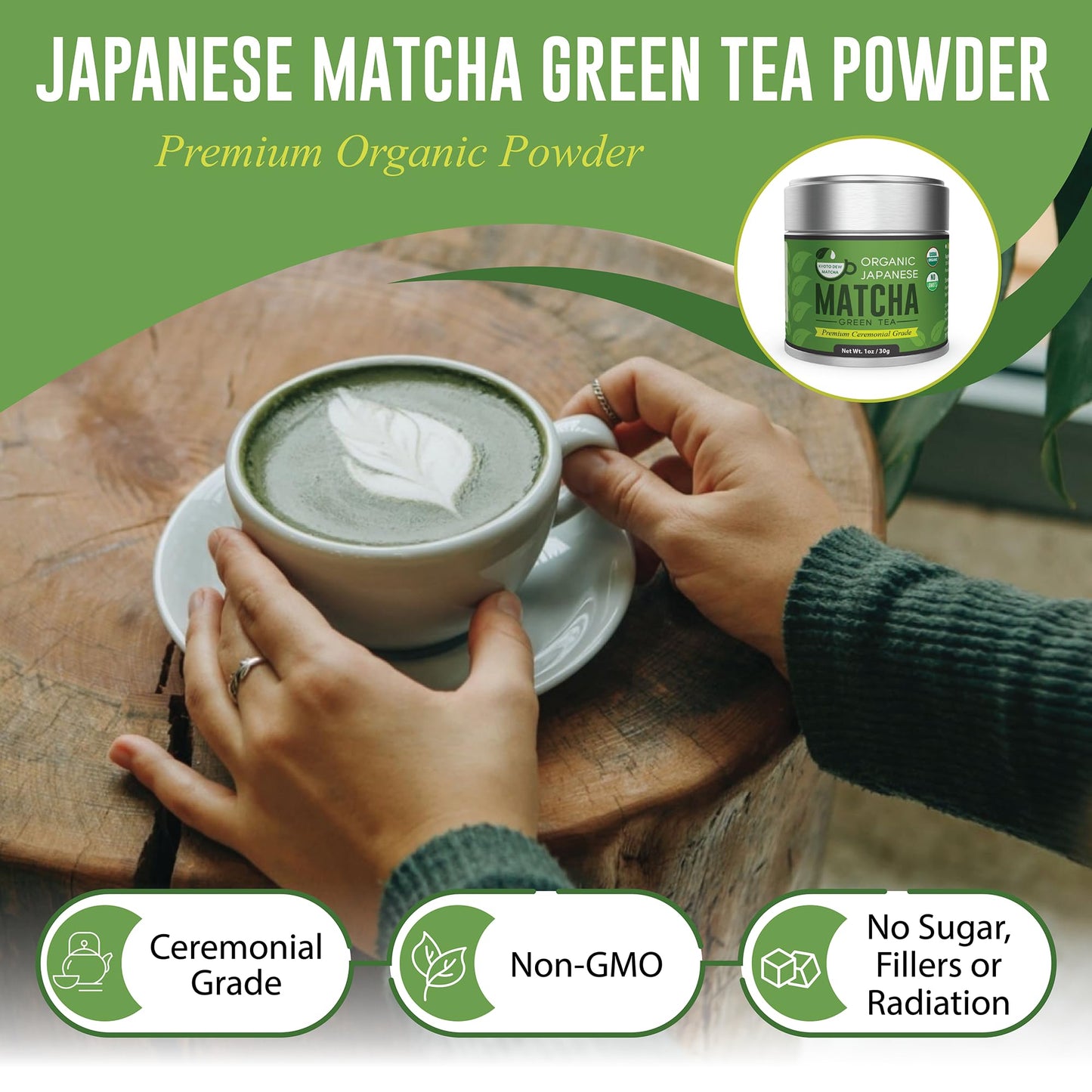 Kyoto Dew Matcha Organic Ceremonial Japanese Matcha Green Tea Powder – 7 oz – Stone-Ground, First Harvest