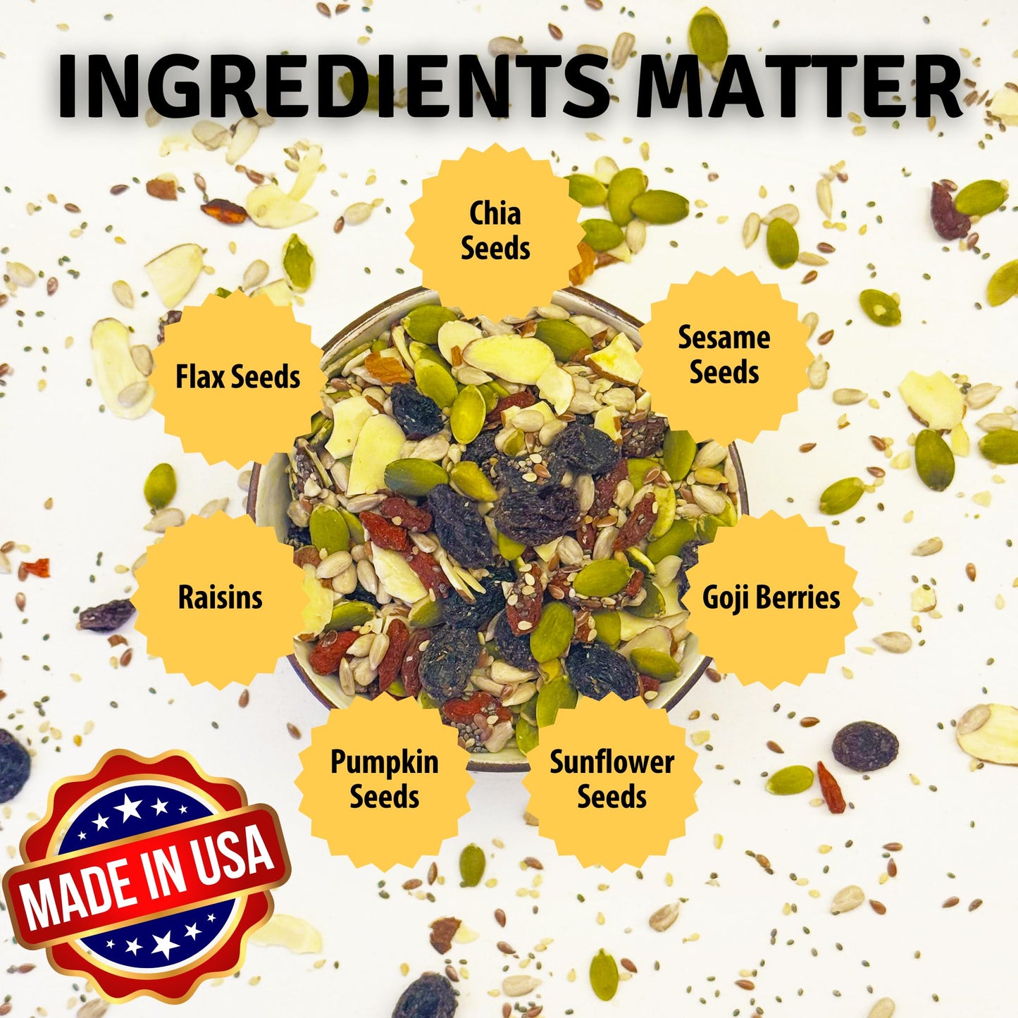 BetterFoods Raw Superfoods Crunch Mix | enhanced Pumpkin  Sunflower  Flax  Chia  Sesame Seeds  Almonds  Goji Berries & Raisins Blend | 6g Protein  Vegan  Non-GMO  No Gluten/Salt/Soy | 24oz  Pack of 6