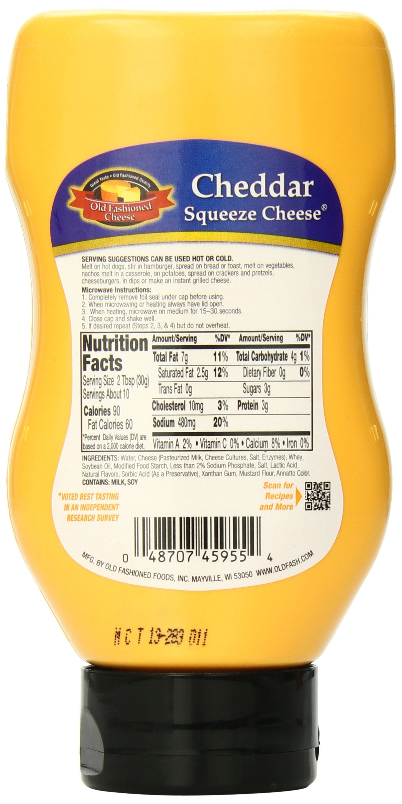 Old Fashioned Cheese Cheddar Squeeze Cheese, 11.5 Ounce (Packaging may vary)