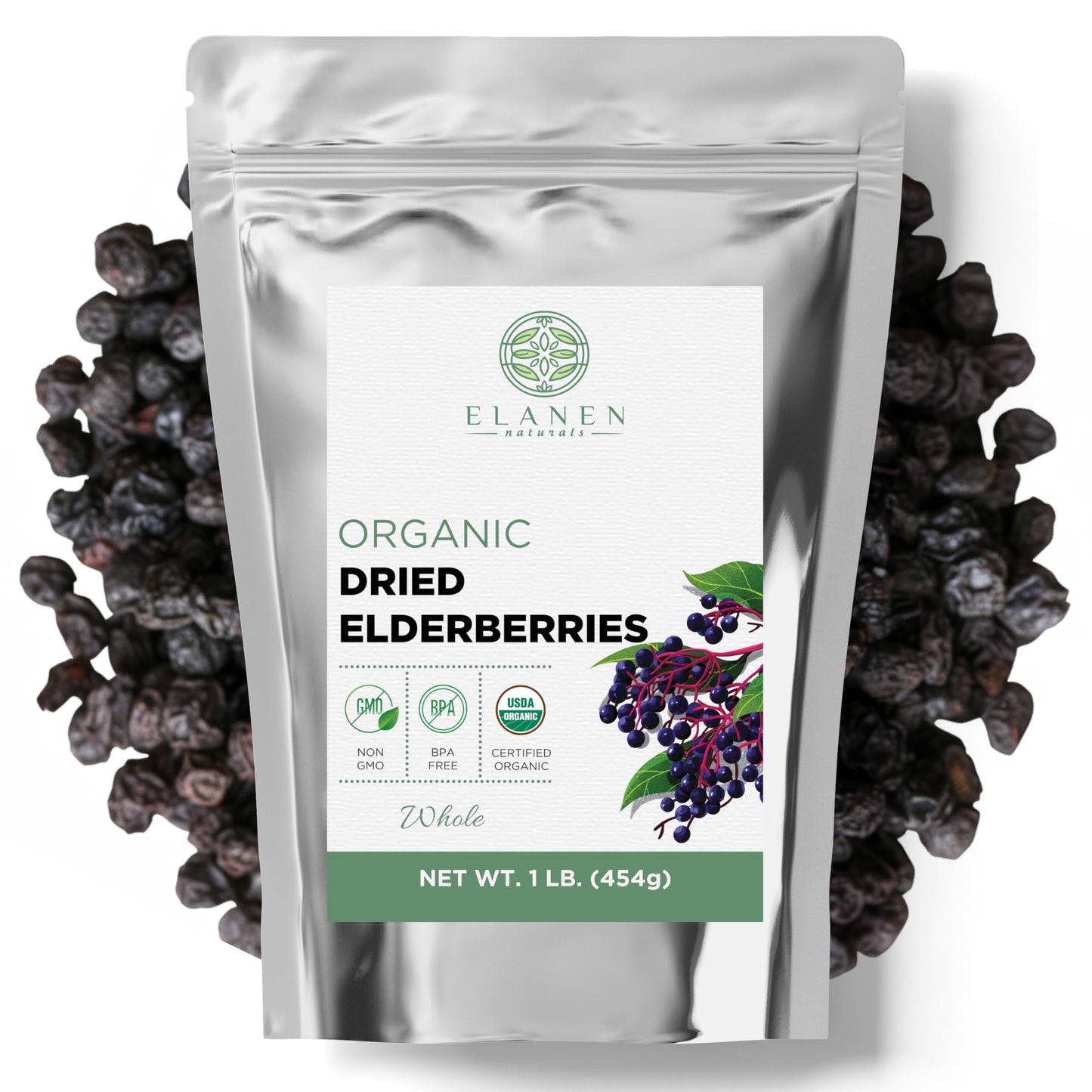 Elanen Naturals Organic Elderberries 2 Lb. (32 Oz.)  Usda Certified Organic Dried Elderberries Bulk  Elder Berry Sambucus  Whole