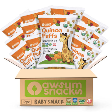 Awsum Snacks | Baby Puffs | Healthy Kids Snacks - 12 Bags - Usda Organic | Kosher | Non Gmo | Gluten Free |No Sugar (Carrot & Ra