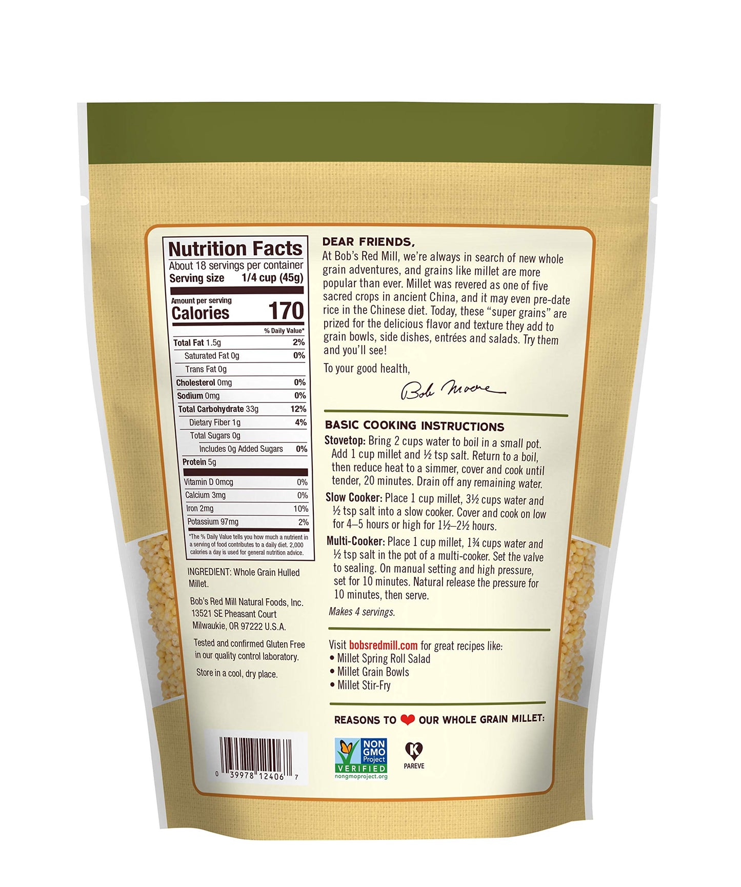 Bob s Red Mill Whole Grain Millet, 28oz (Pack of 4) - Whole Grain, Vegan, Kosher