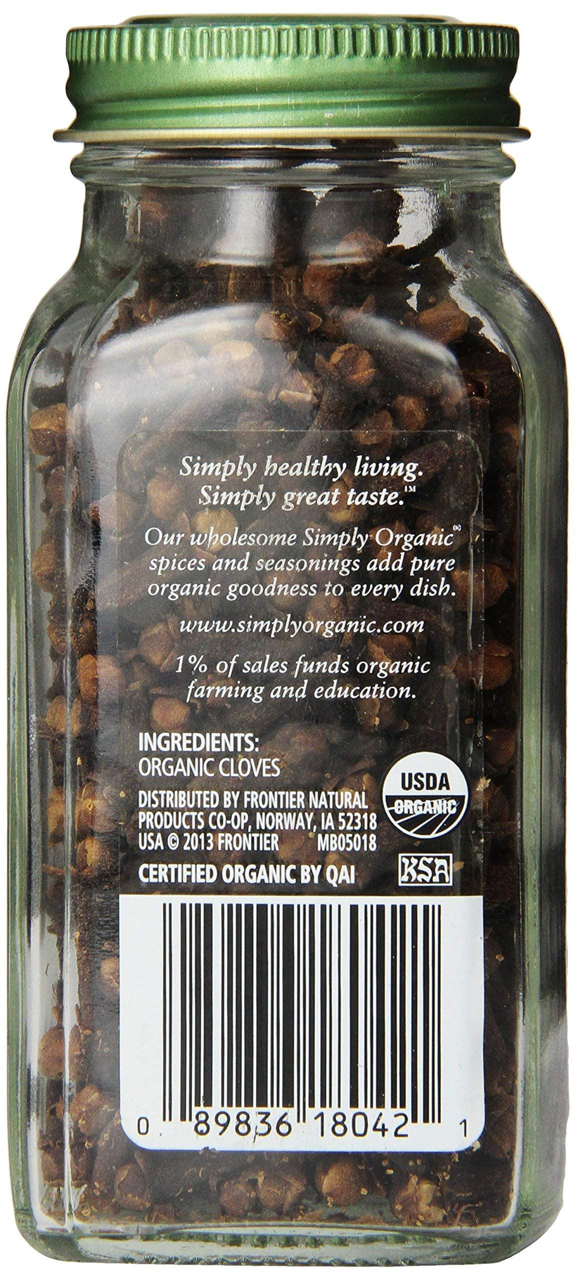 Simply Organic Whole Cloves, Certified Organic, 2.05 oz - Premium Syzygium aromaticum Spice for Cooking and Baking