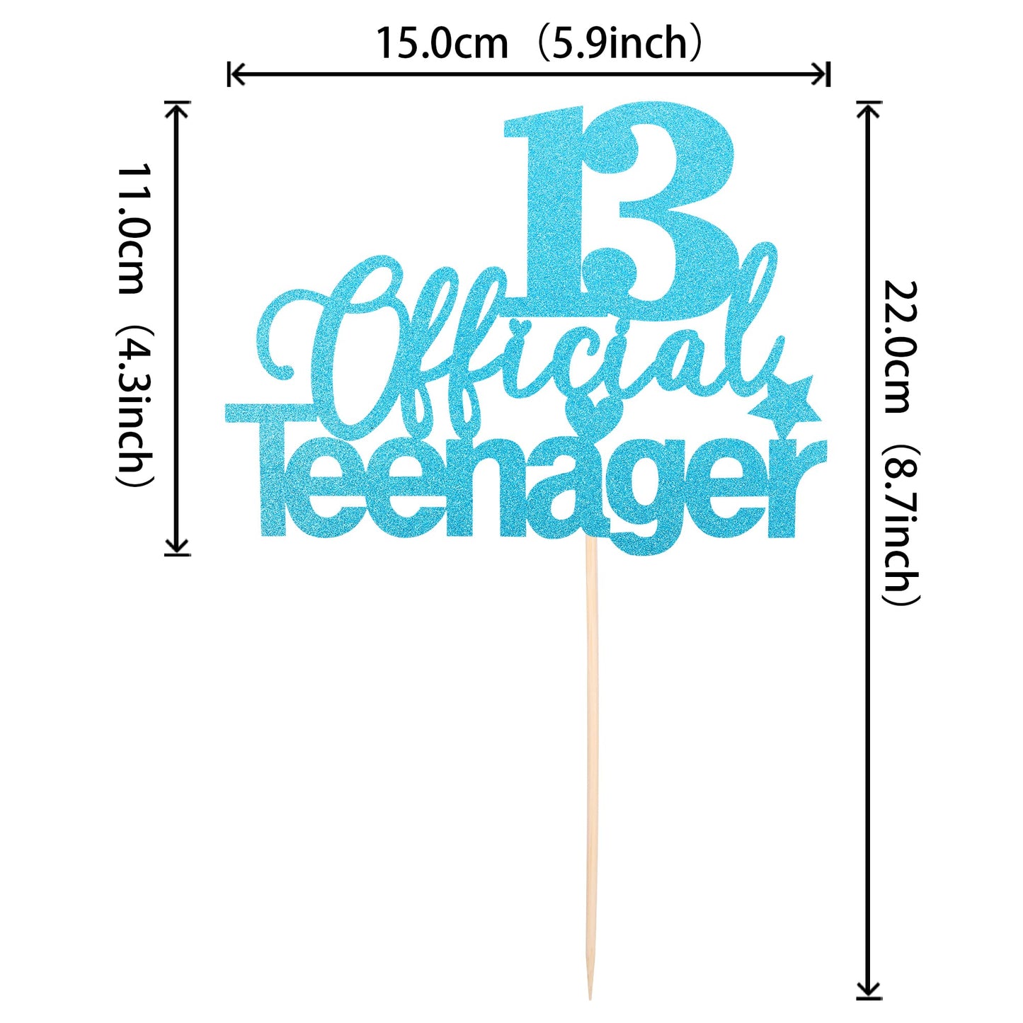 1 Pcs 13 Official Teenager Cake Topper Glitter 13Th Birthday Cake Pick Decorations For Teen 13Th Birthday Party Supplies Blue