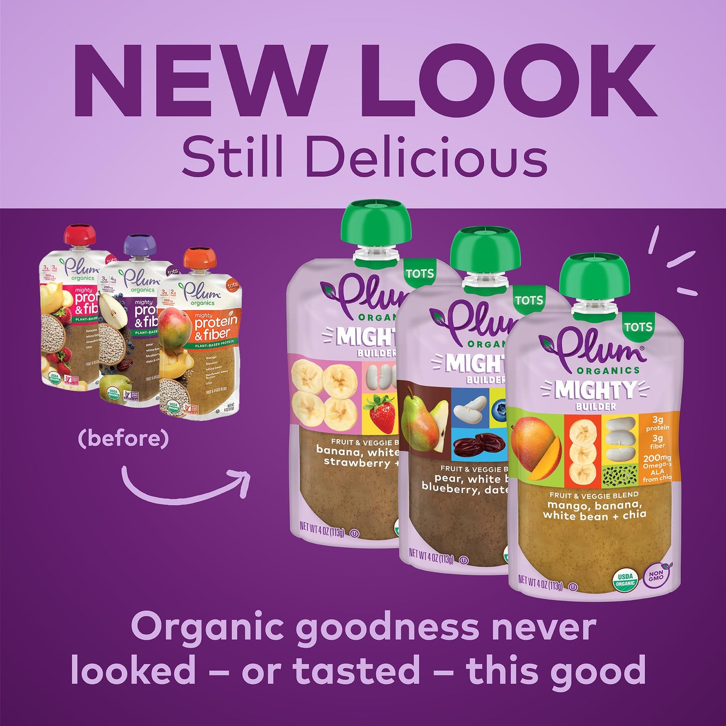 Plum Organics Mighty Builder Organic Toddler Food - Fruit And Veggie Blend Variety Pack - 4 Oz Pouch (Pack Of 18) - Organic Frui