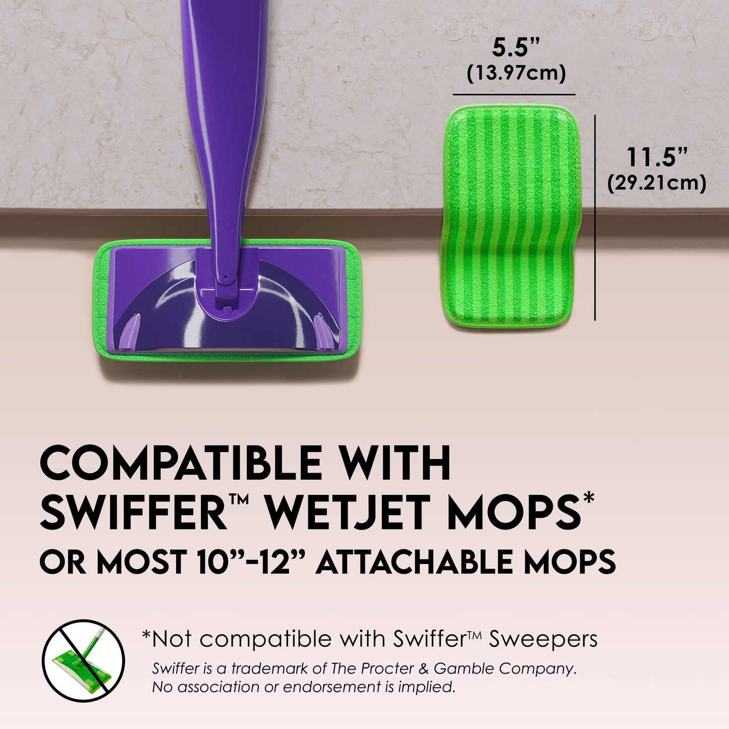 Reusable Floor Mop Pads - Swiffer Wet Jet Compatible Refills 4 Pack - Machine Washable, 12-Inch Microfiber Mop Swiffer Wet Pads
