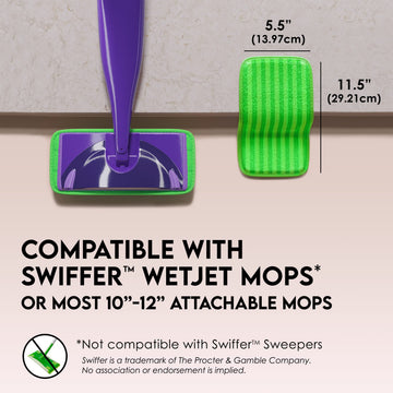 Reusable Floor Mop Pads - Swiffer Wet Jet Compatible Refills 4 Pack - Machine Washable, 12-Inch Microfiber Mop Swiffer Wet Pads