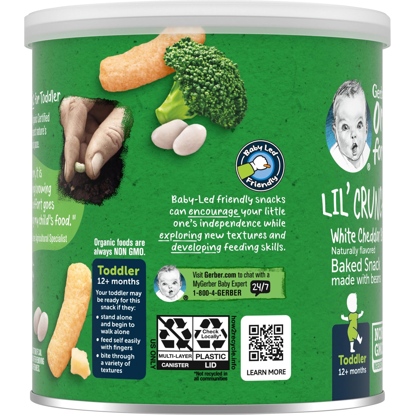 Gerber Snacks For Baby Organic Lil Crunchies, White Cheddar & Broccoli, 1.59 Ounce (Pack Of 6)