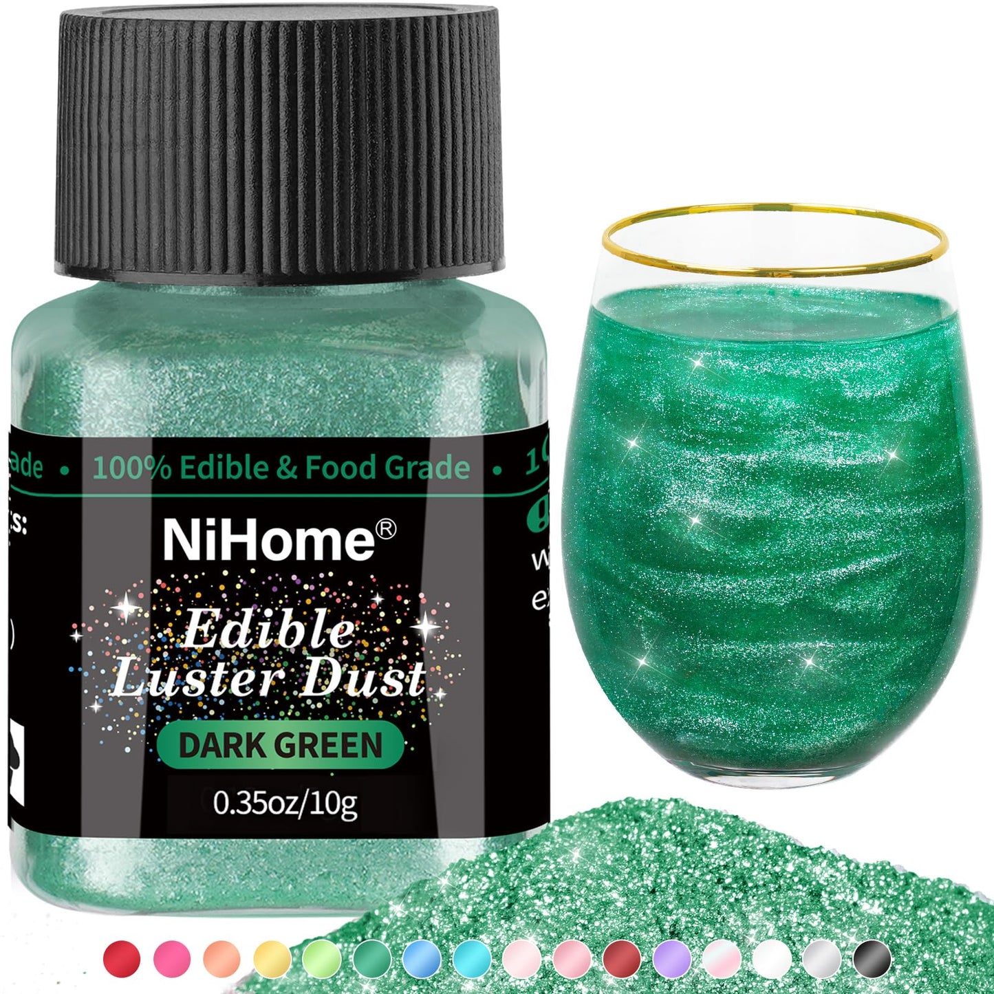 NiHome Edible Glitter Powder, Metallic Food Decorating Sprinkle, 10g/0.35oz, Dark Green
