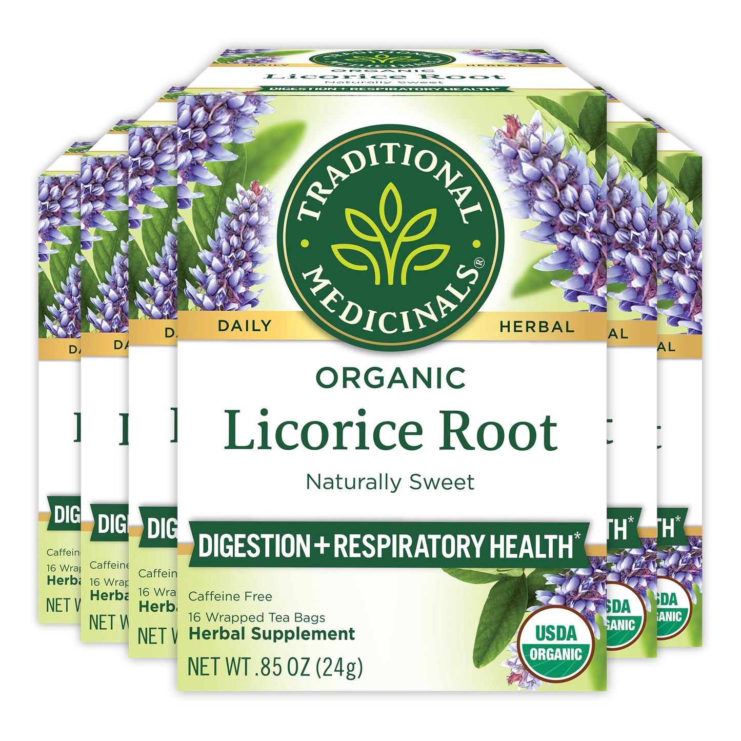 Traditional Medicinals Tea, Organic Licorice Root, Soothes the Digestive Tract & Promotes Respiratory Health, 96 Tea Bags (6 Pac
