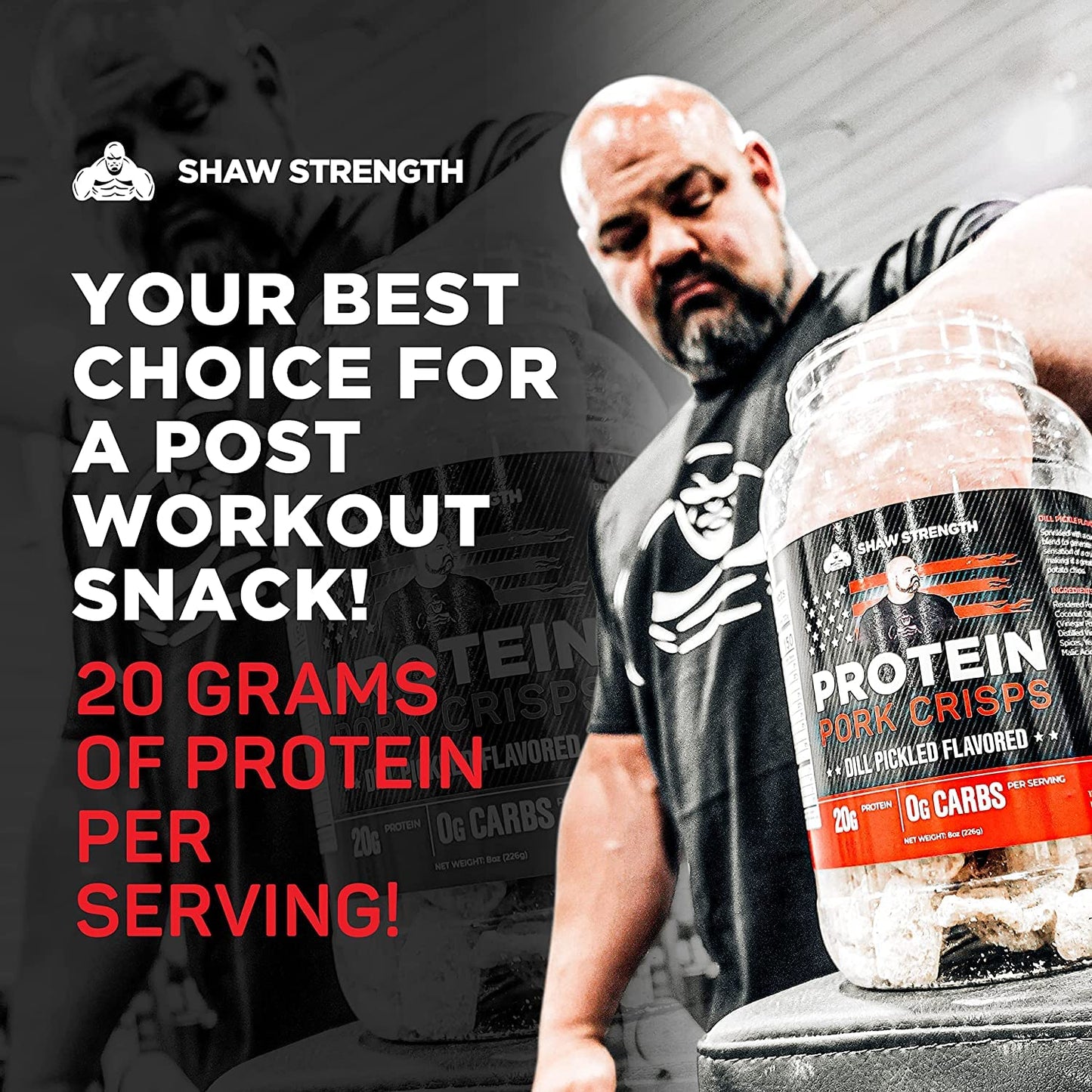 Shaw Strength Protein Pork Rinds (Churro, 8Oz); Developed For Worlds Strongest Man Brian Shaw, Keto-Friendly, High Protein, No C