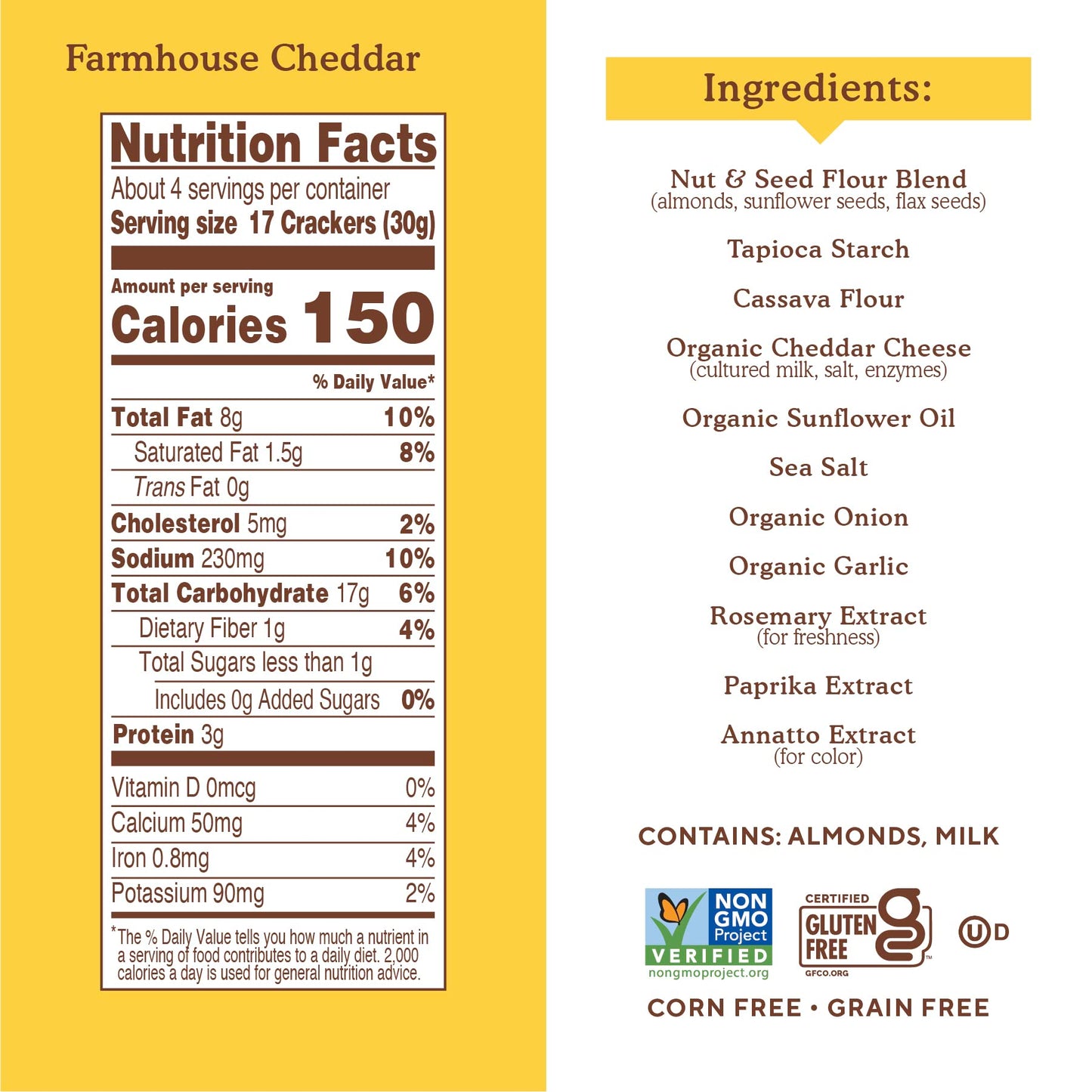 Simple Mills Farmhouse Cheddar Almond Flour Crackers, Gluten Free, Flax Seed, Sunflower Seed, Corn Free, Great for Snacking, Mad