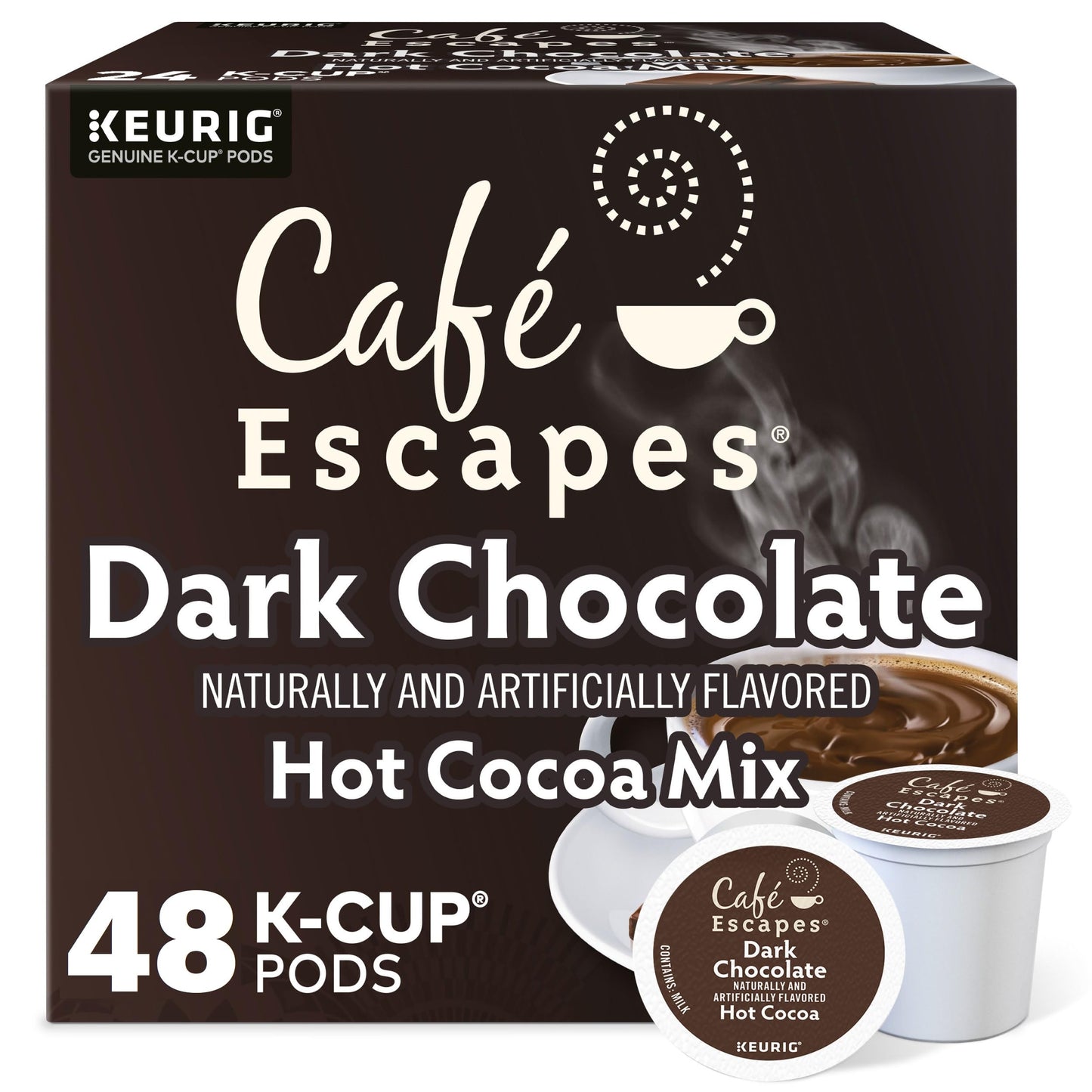 Café Escapes Dark Chocolate Hot Cocoa K-Cup Pods, 48 Count, Single-Serve, Model SYNCHKG044063