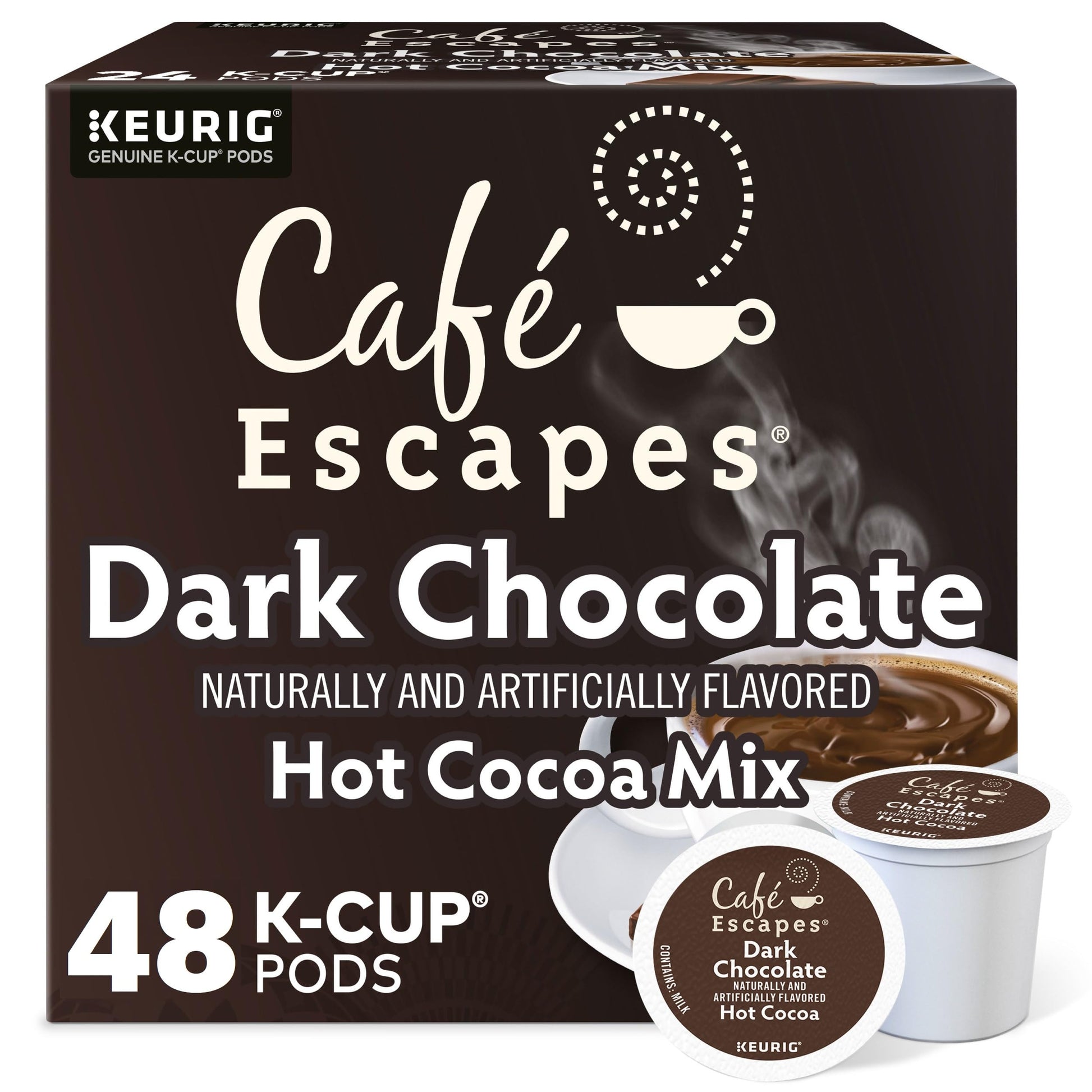 Café Escapes Dark Chocolate Hot Cocoa K-Cup Pods, 48 Count, Single-Serve, Model SYNCHKG044063