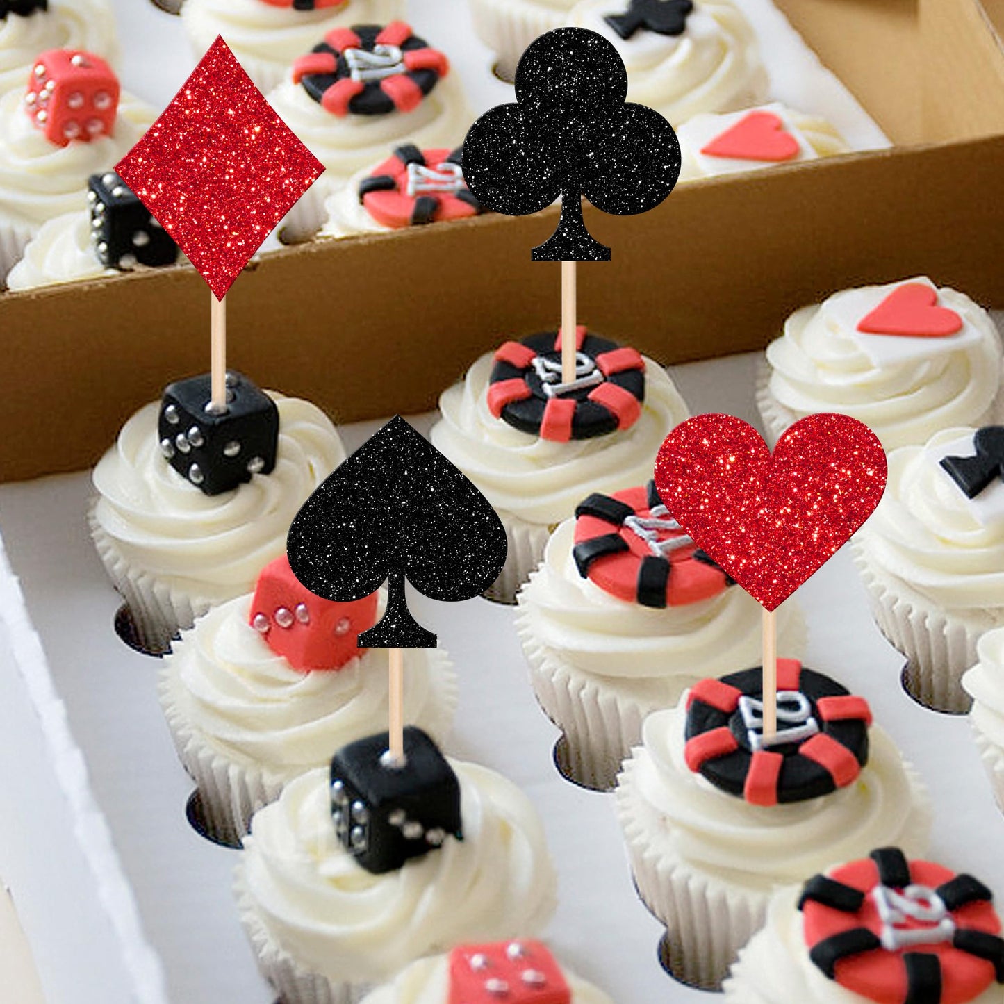 ZHUOWEISM  card-style  card-style Cupcake Toppers, 24 PCS, Glitter Paper, Design 7, Cake Decorations for Birthday Parties