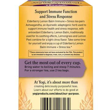 Yogi Tea Elderberry Lemon Balm Immune & Stress Tea - 16 Tea Bags per Pack (6 Packs) - Organic Immune Support Tea - Includes Ashw